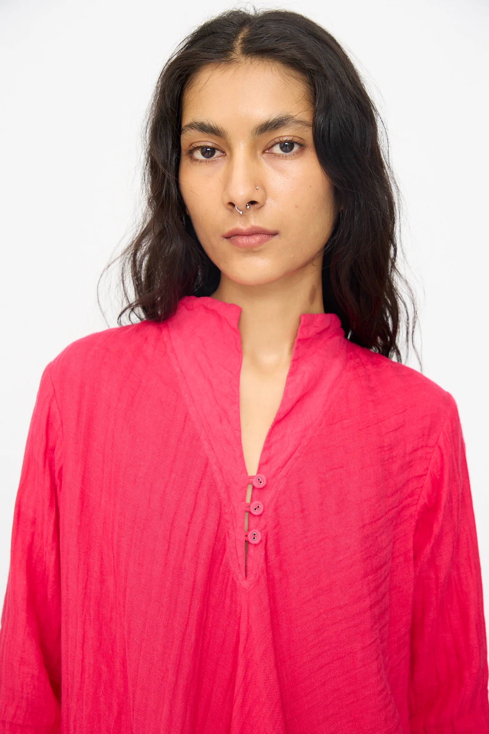 Cotton Linen Robe de Femme de Chambre in Cherry Red - Image 3