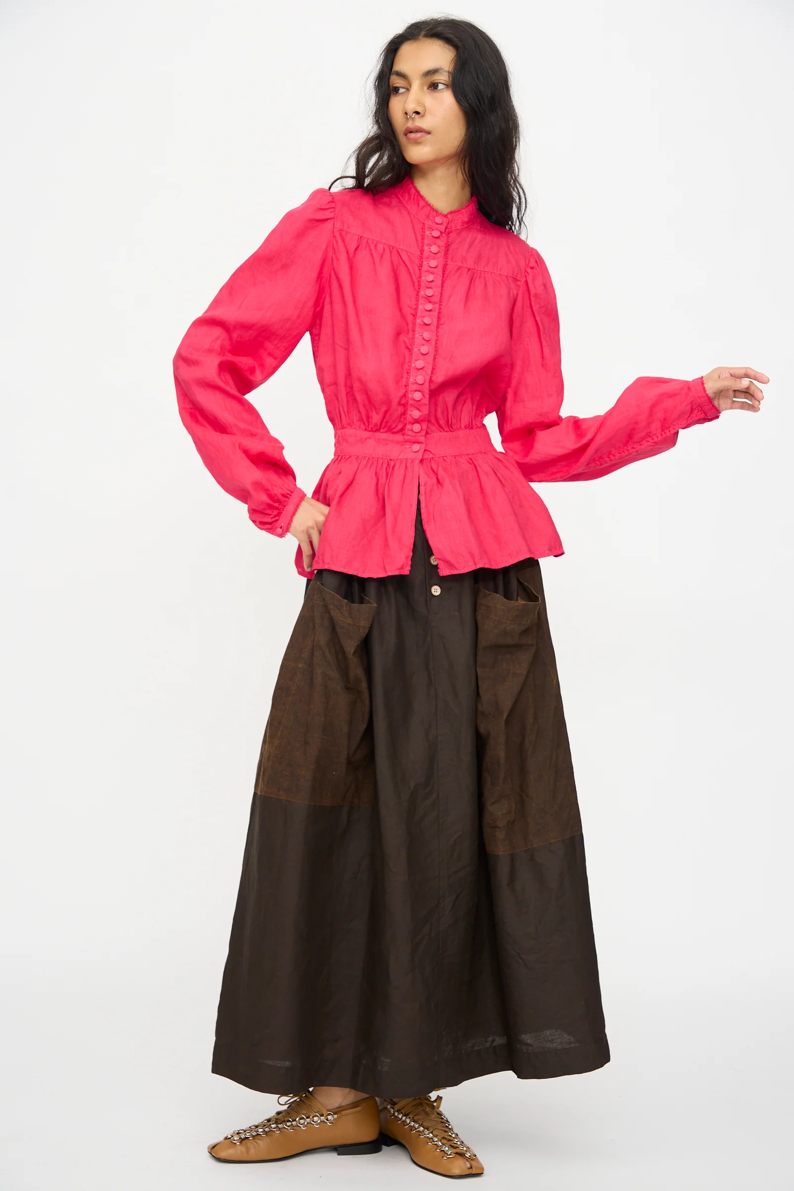 Linen Réplique de Chemise Victorienne in Cherry Red - Image 4