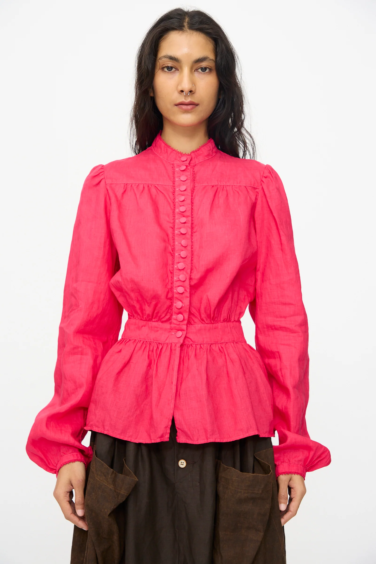 Linen Réplique de Chemise Victorienne in Cherry Red - Image 5