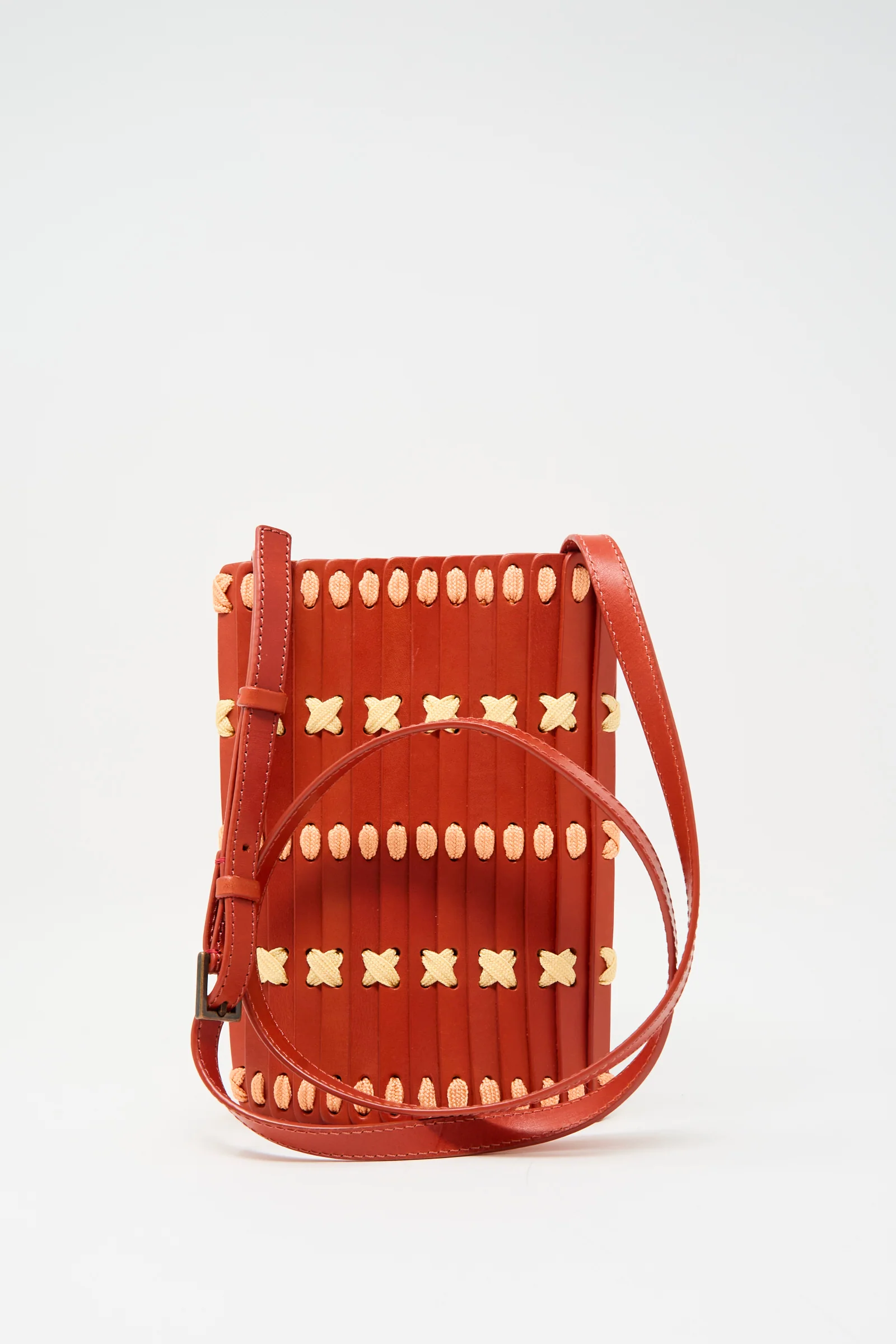 Leather Phone 26 Bag in Tomato with Lemon and Pink Lace - Image 3