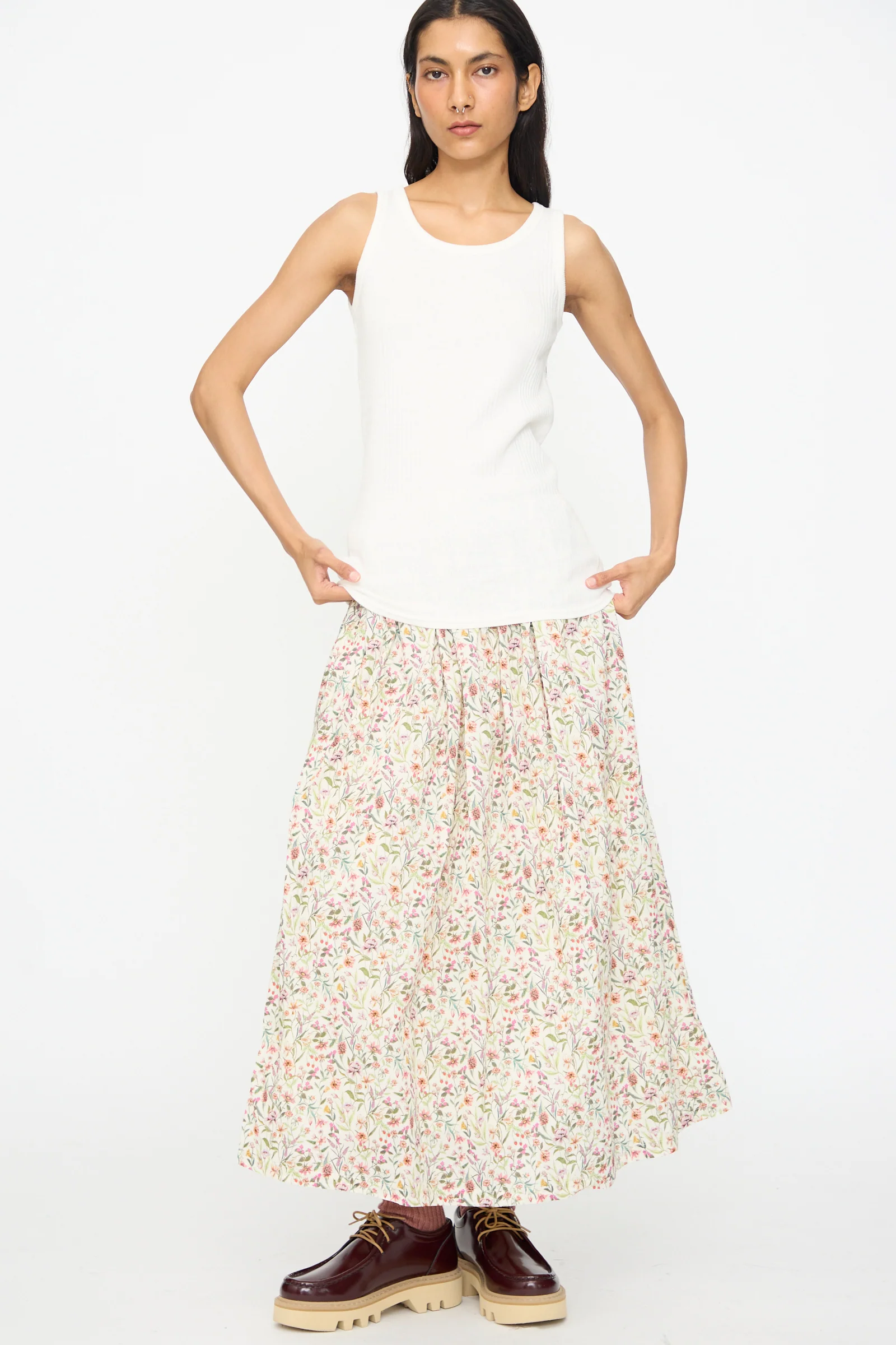 Cotton Rib Tank Top in White