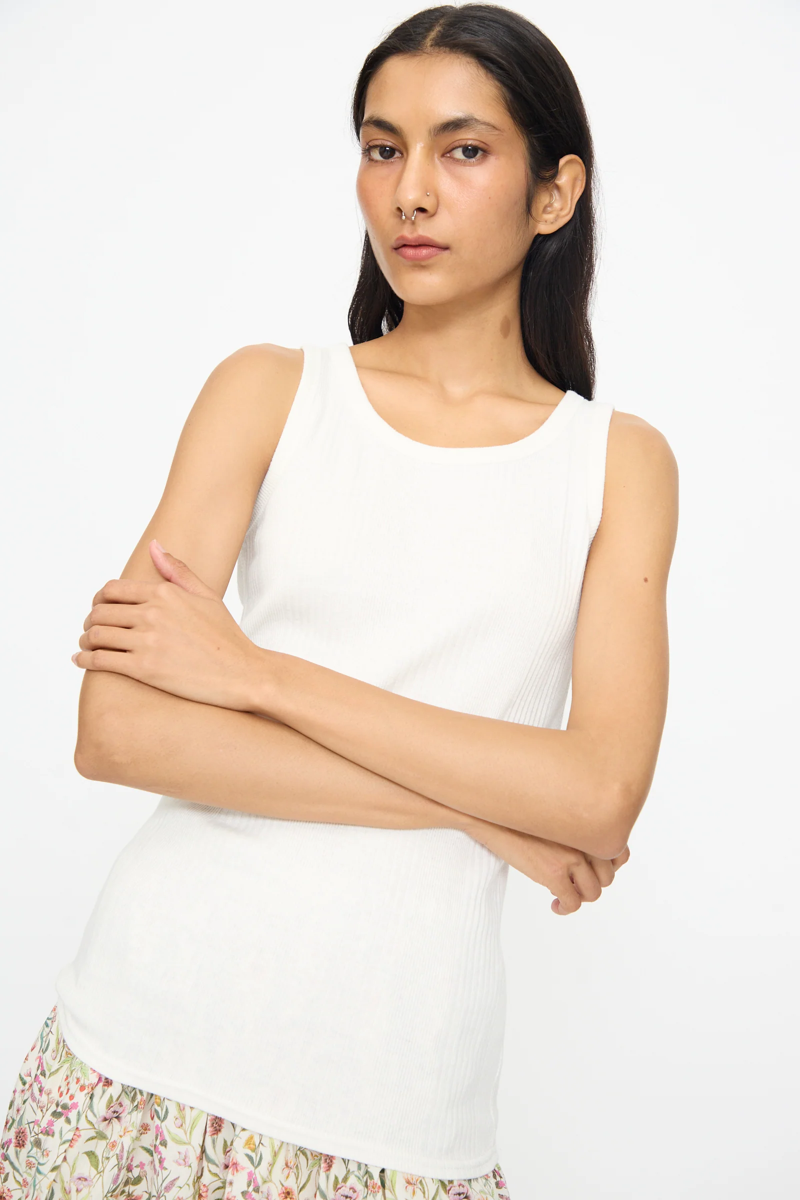 Cotton Rib Tank Top in White - Image 2