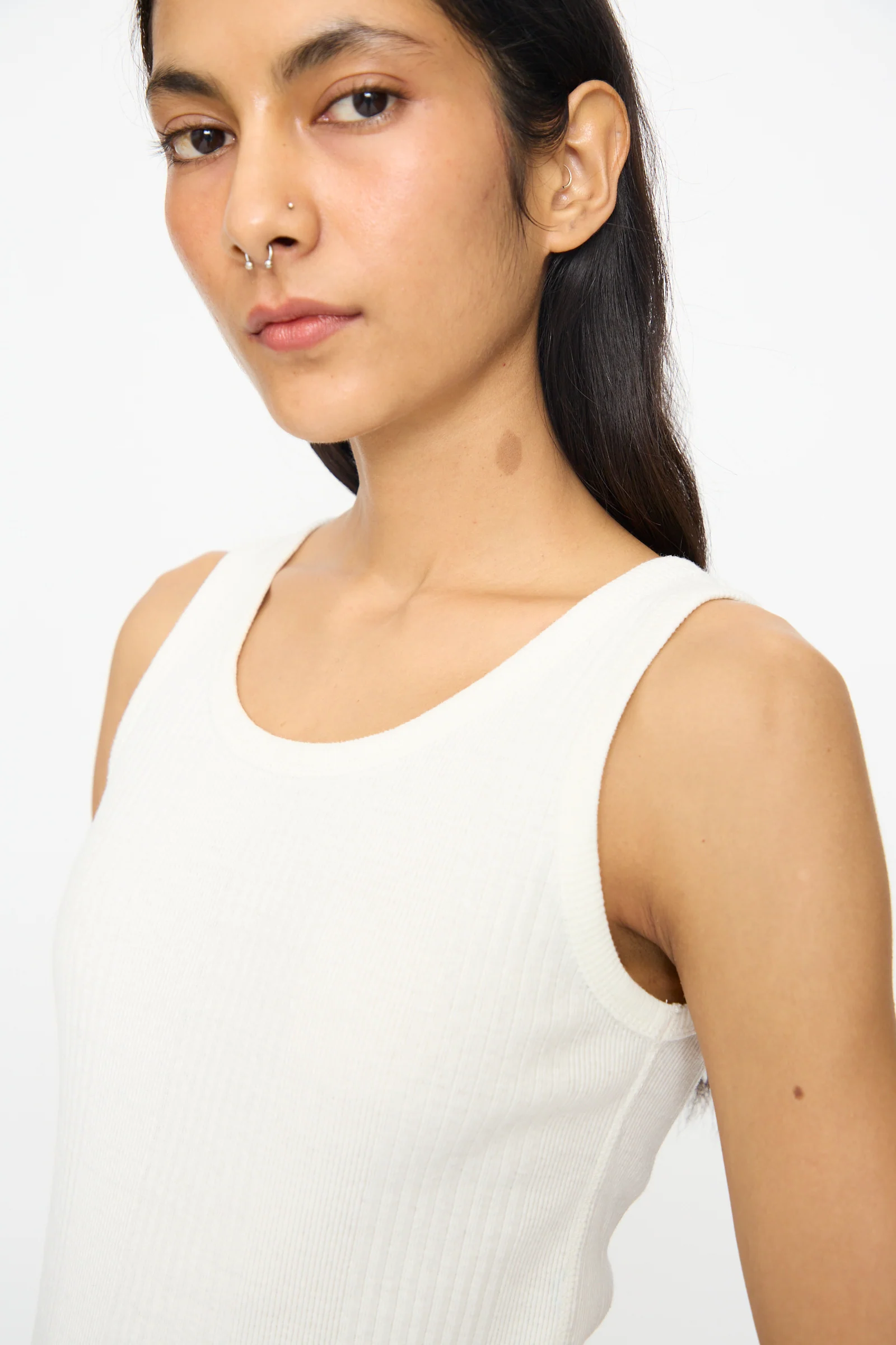 Cotton Rib Tank Top in White - Image 3