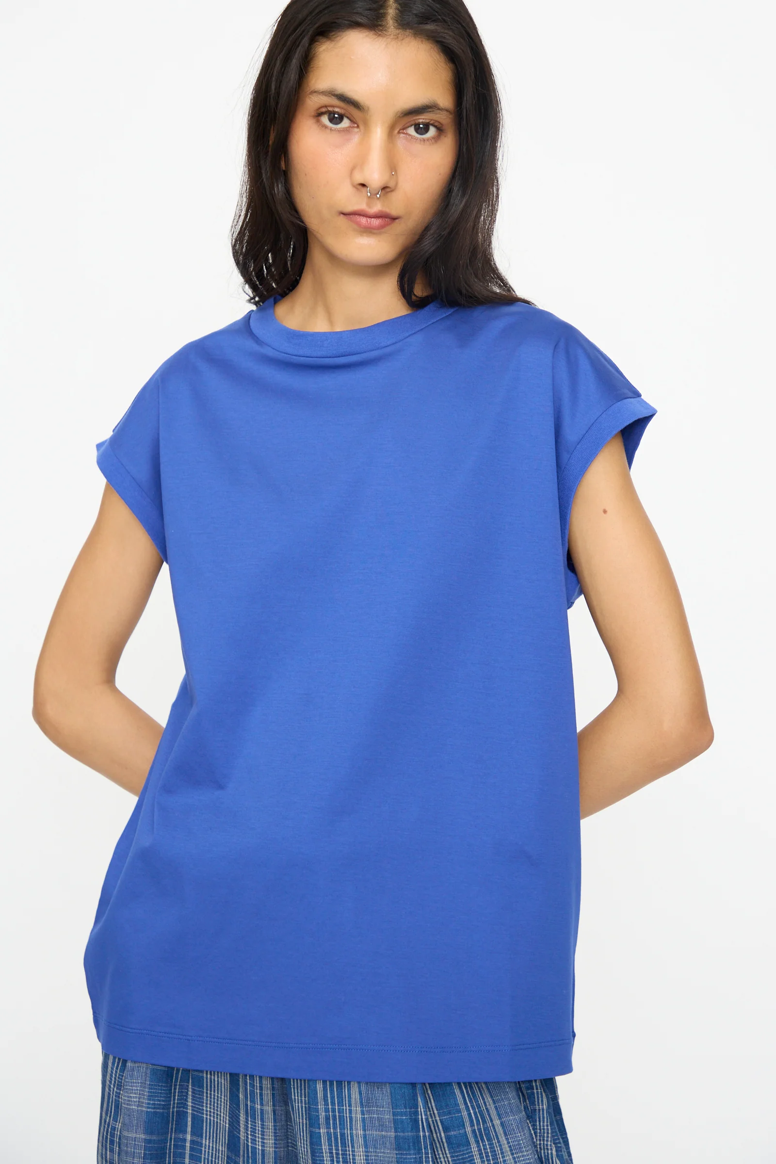 Cotton Sleeveless Pullover in Blue