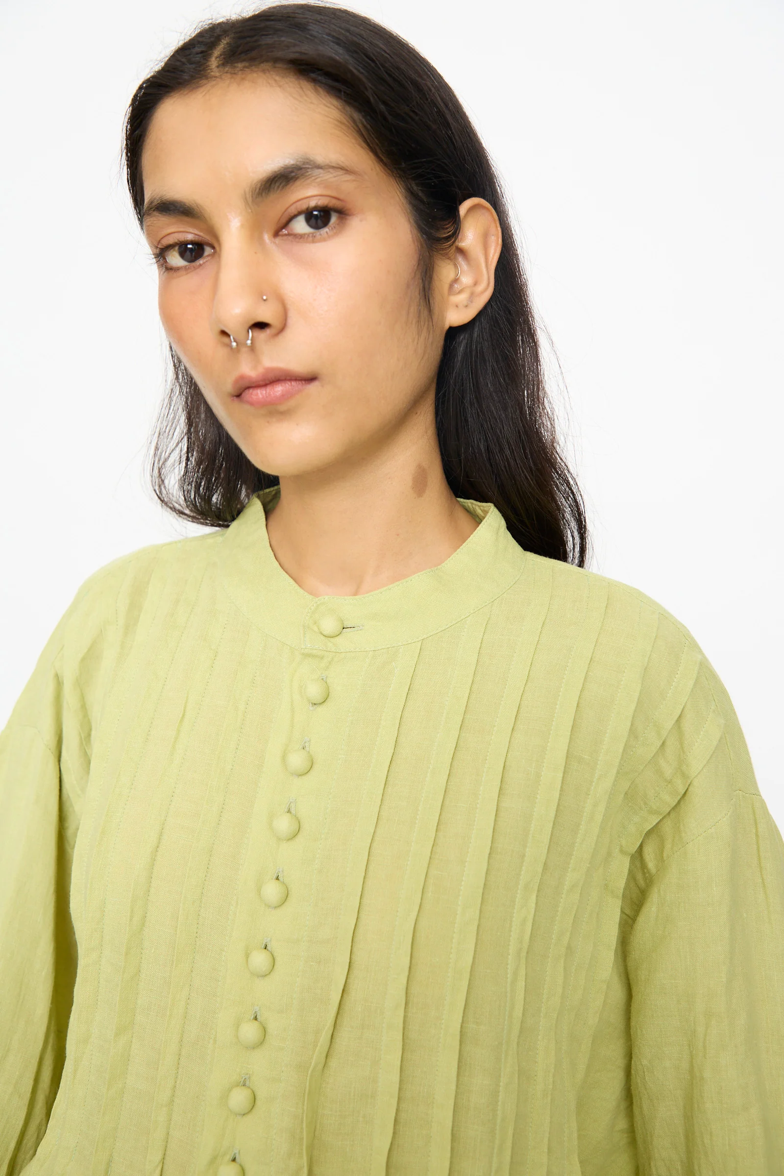 French Linen Shirt in Pistachio - Image 3