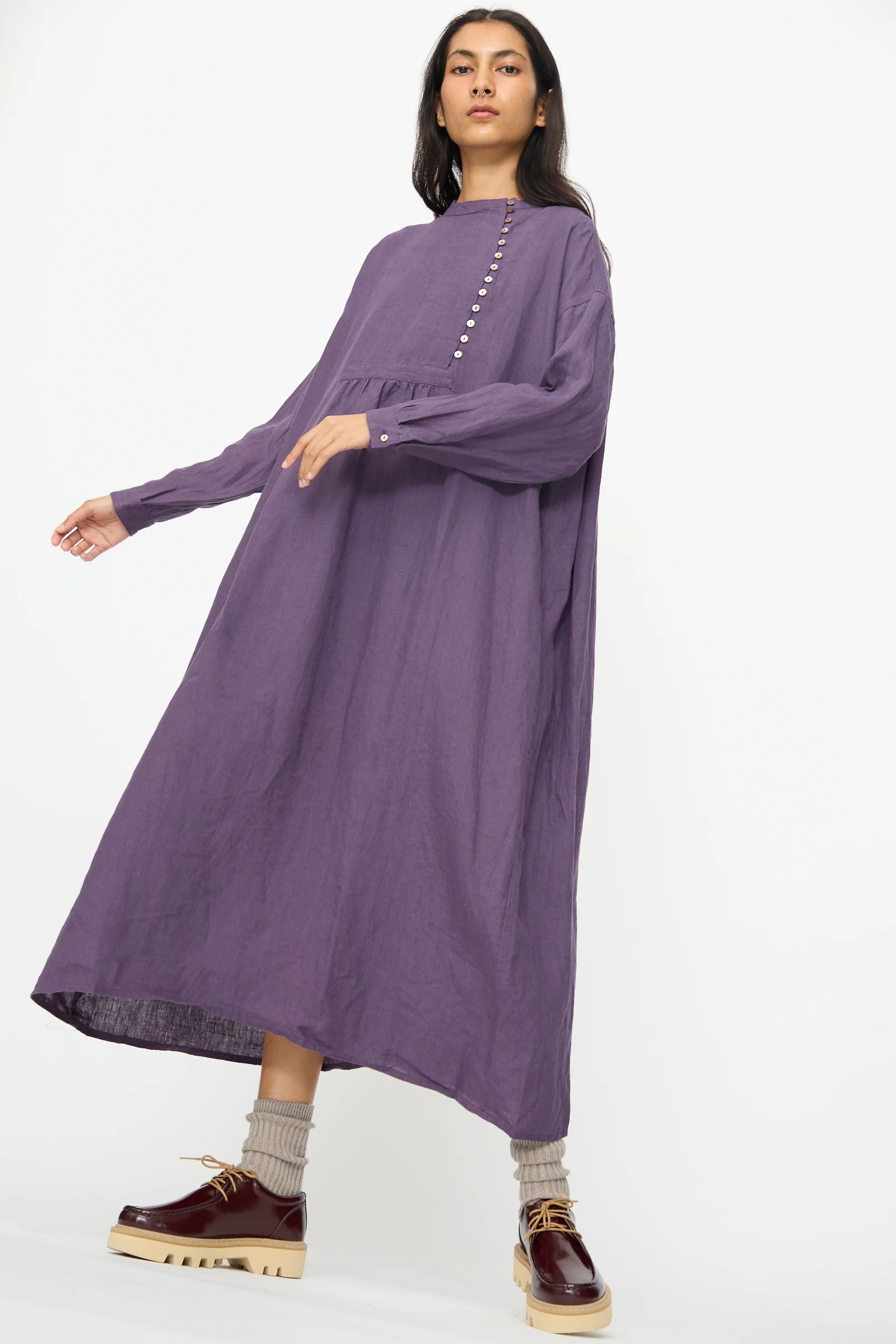 Linen Broad Dress in Purple - Image 4