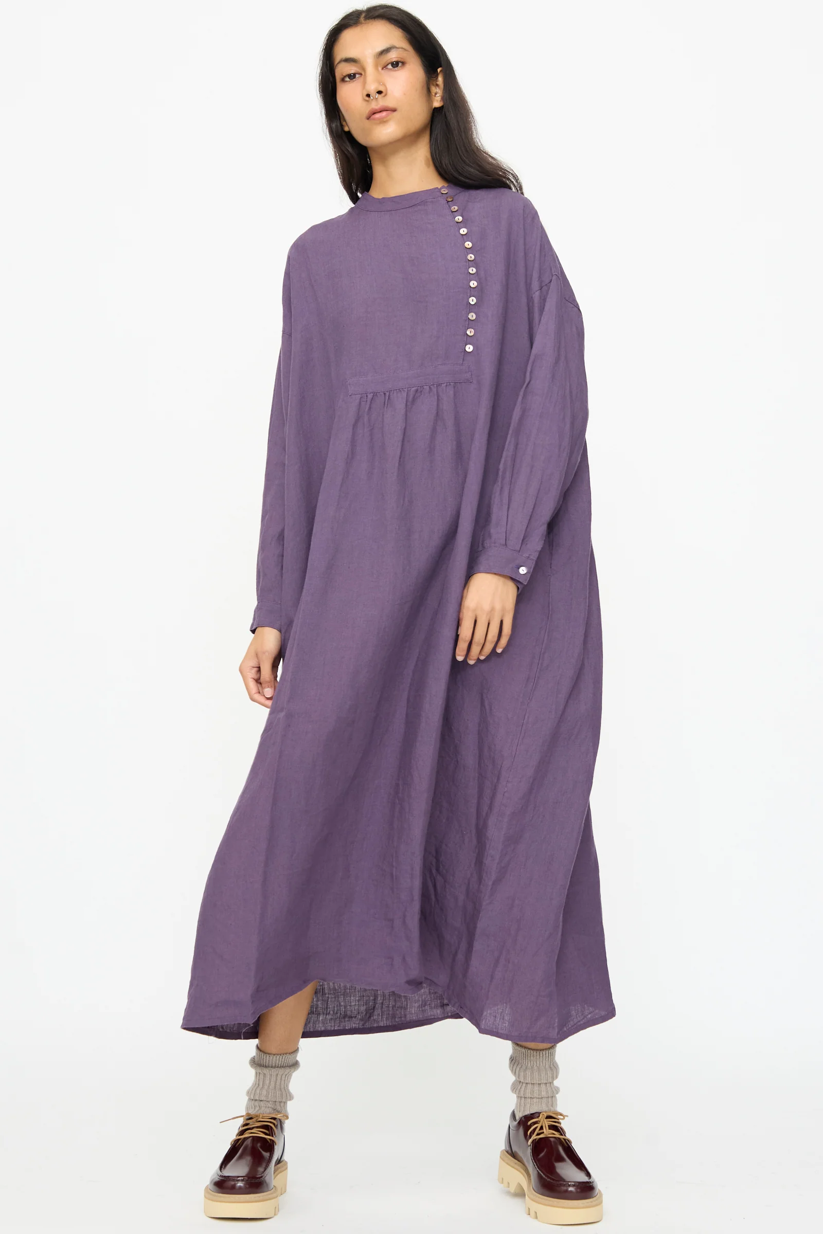 Linen Broad Dress in Purple - Image 5