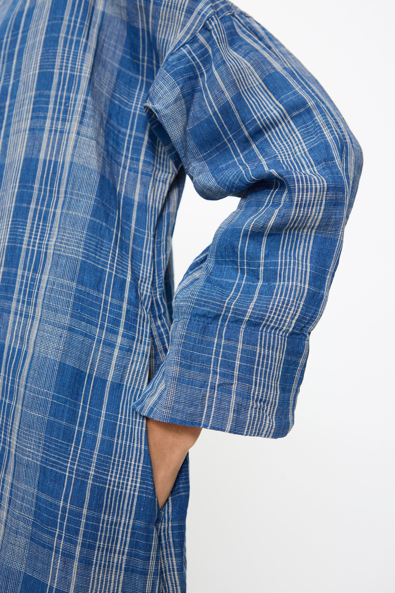 Linen Check Dress in Navy Indigo - Image 6