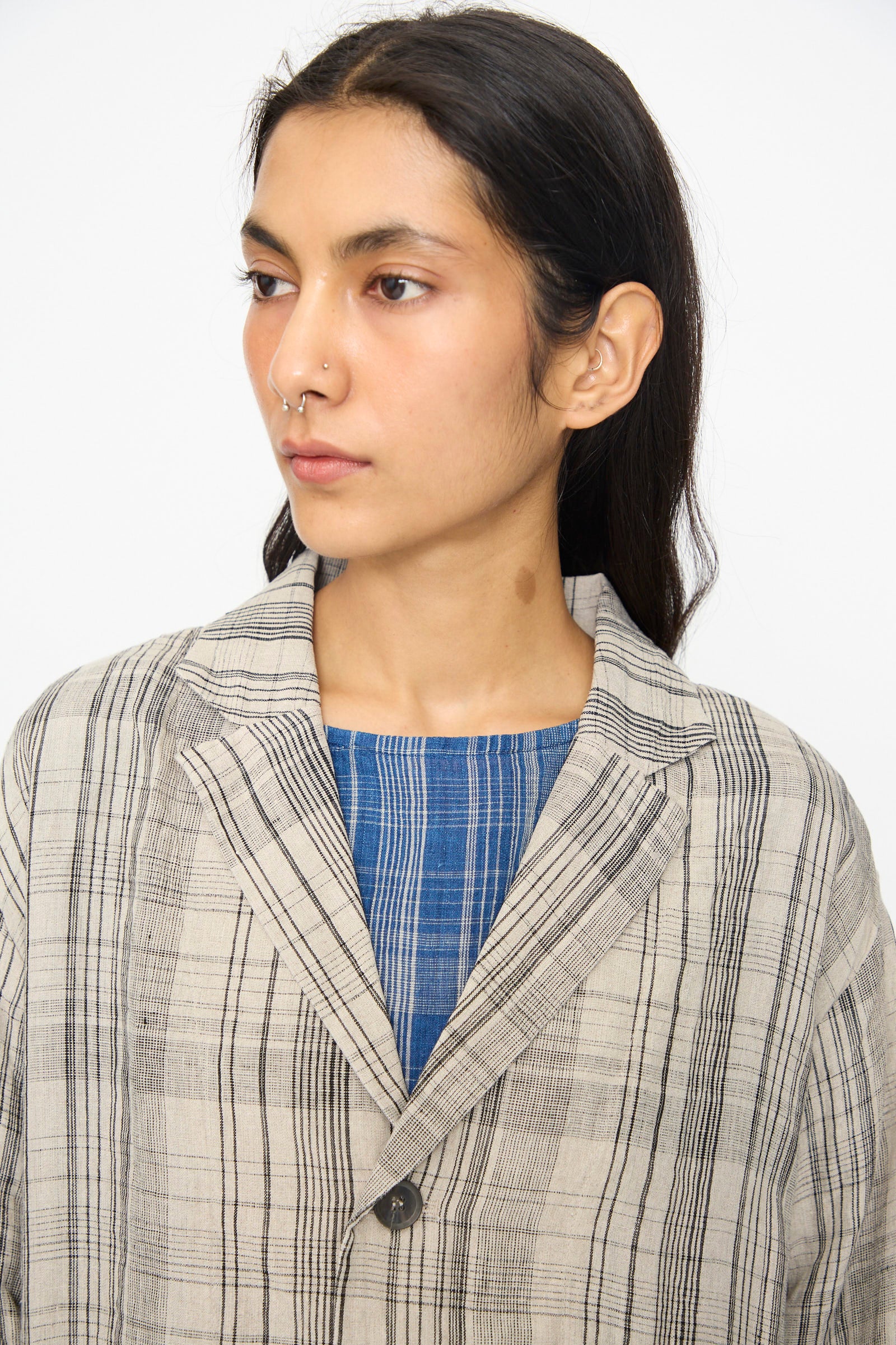 Linen Check Jacket in Natural - Image 3