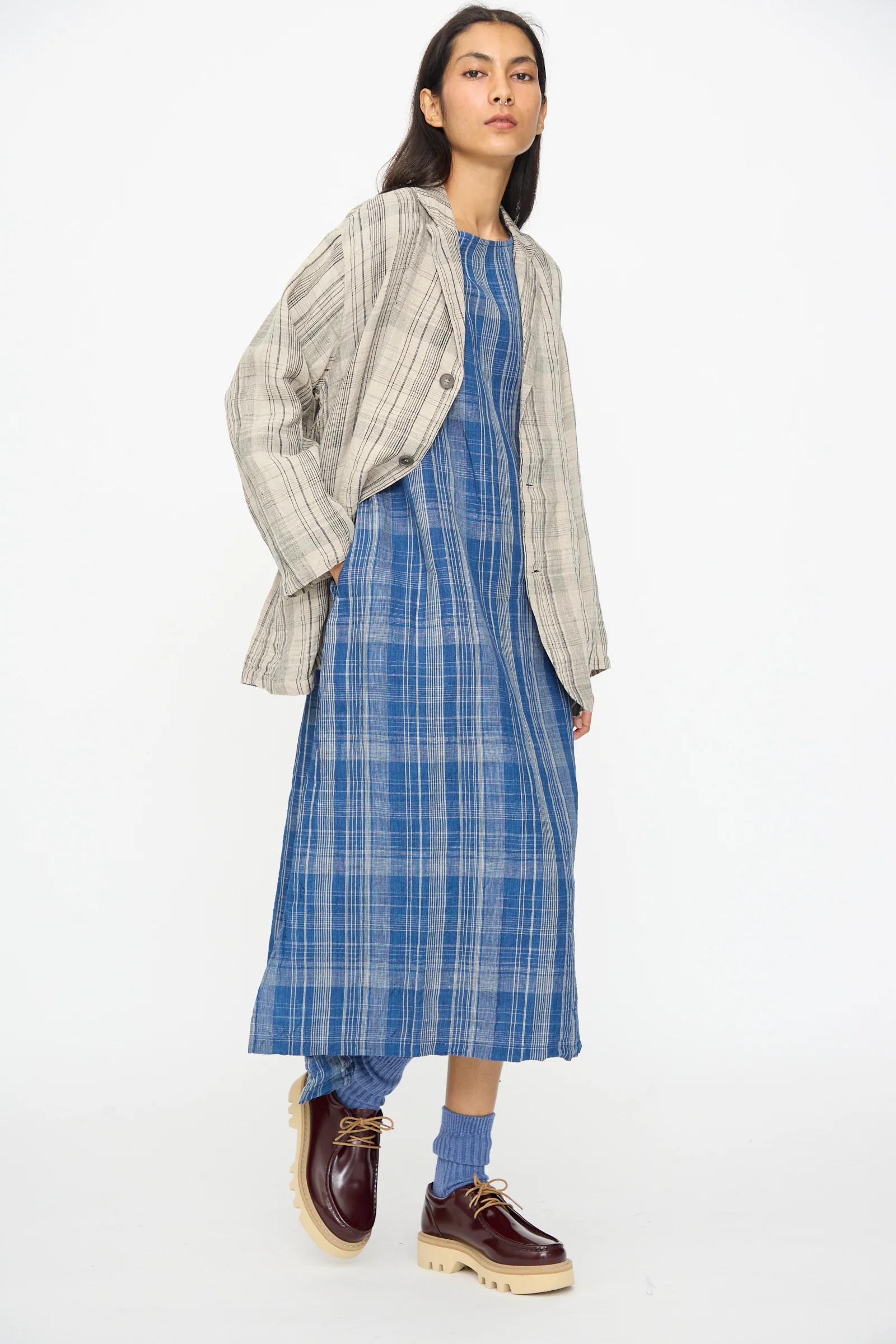 Linen Check Jacket in Natural - Image 4