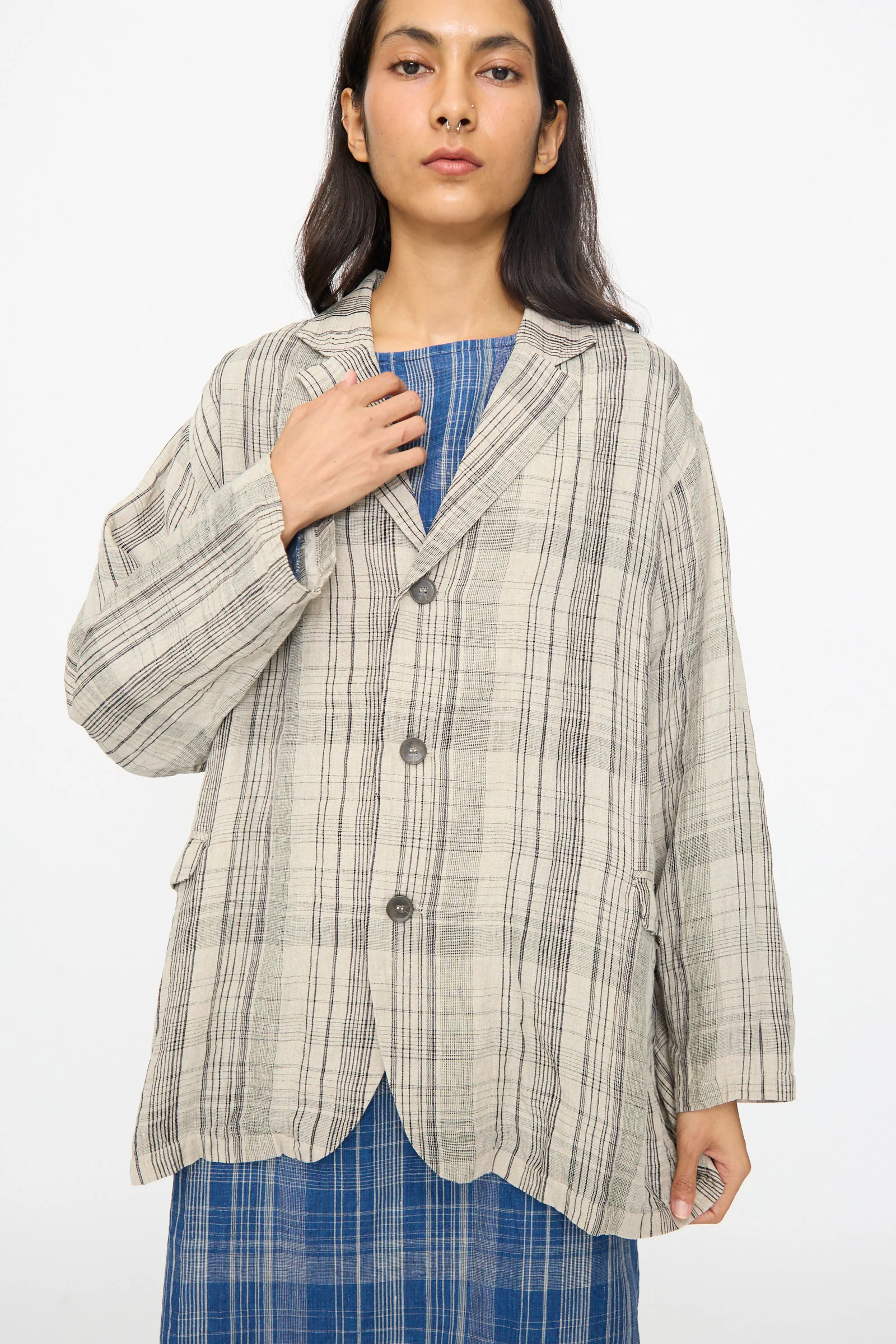 Linen Check Jacket in Natural - Image 5