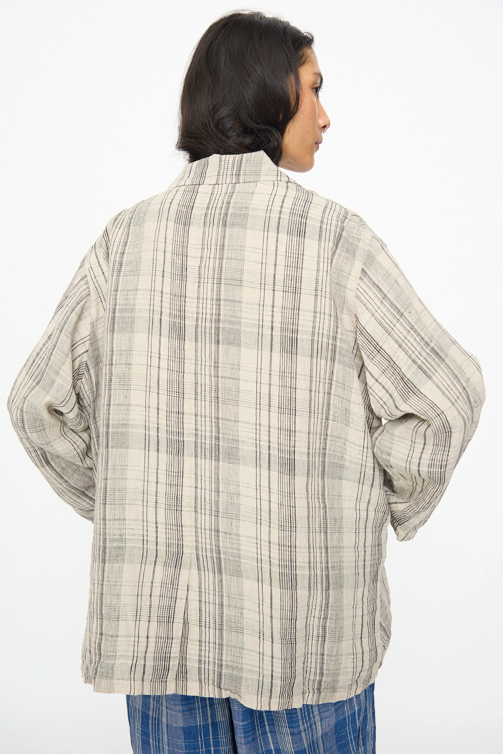 Linen Check Jacket in Natural - Image 6