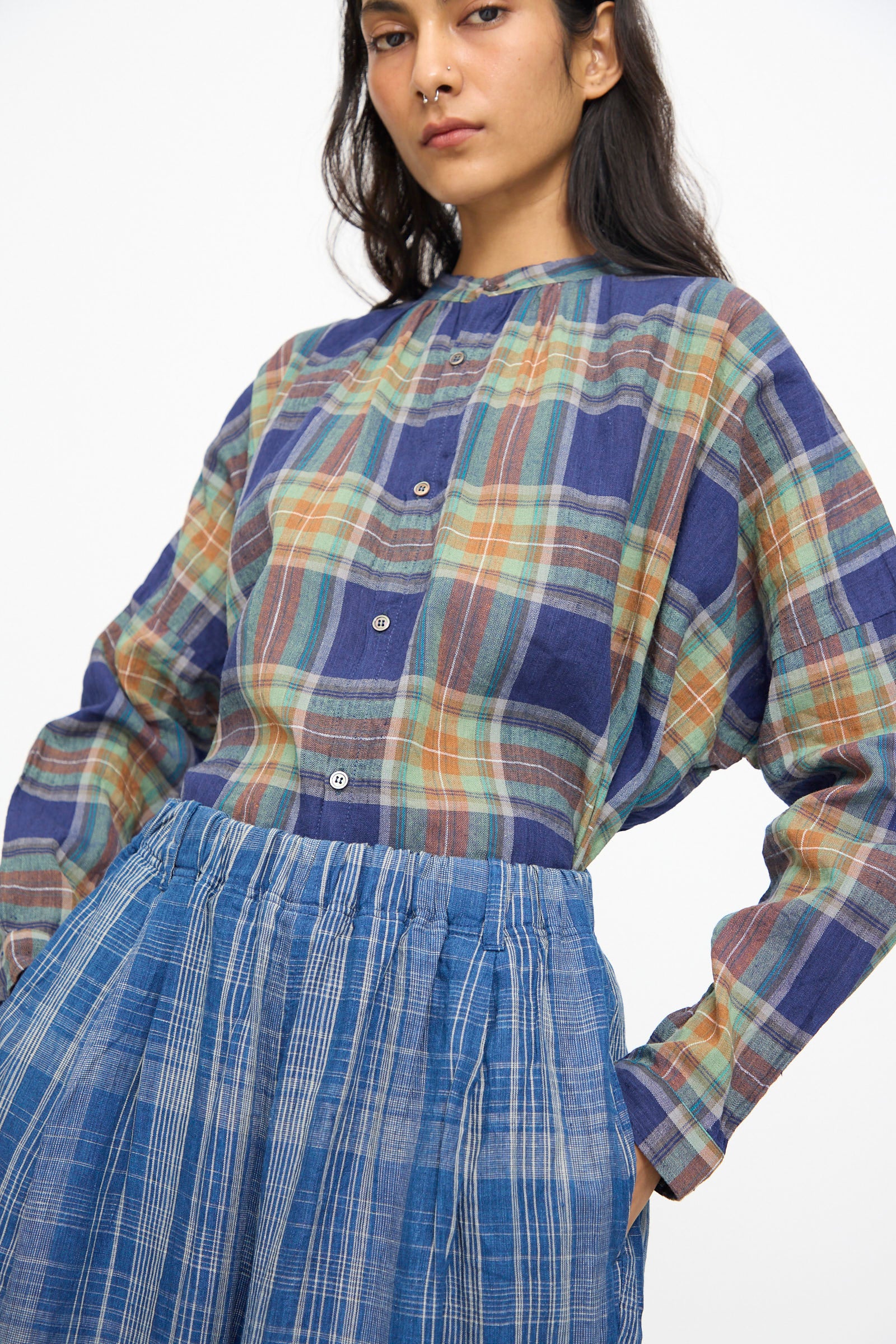 Linen Check Pants in Navy Indigo - Image 3