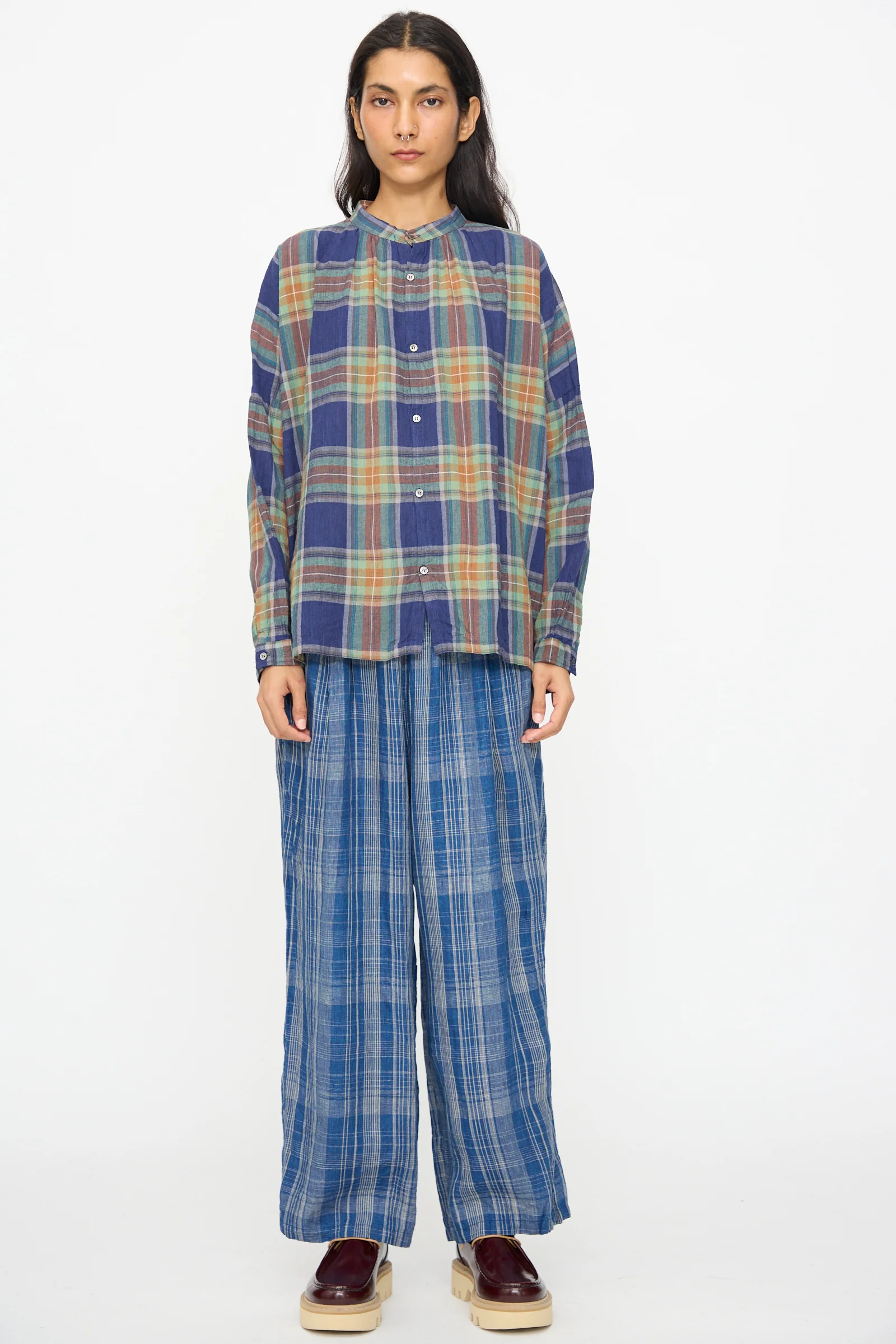 Linen Check Pants in Navy Indigo - Image 4