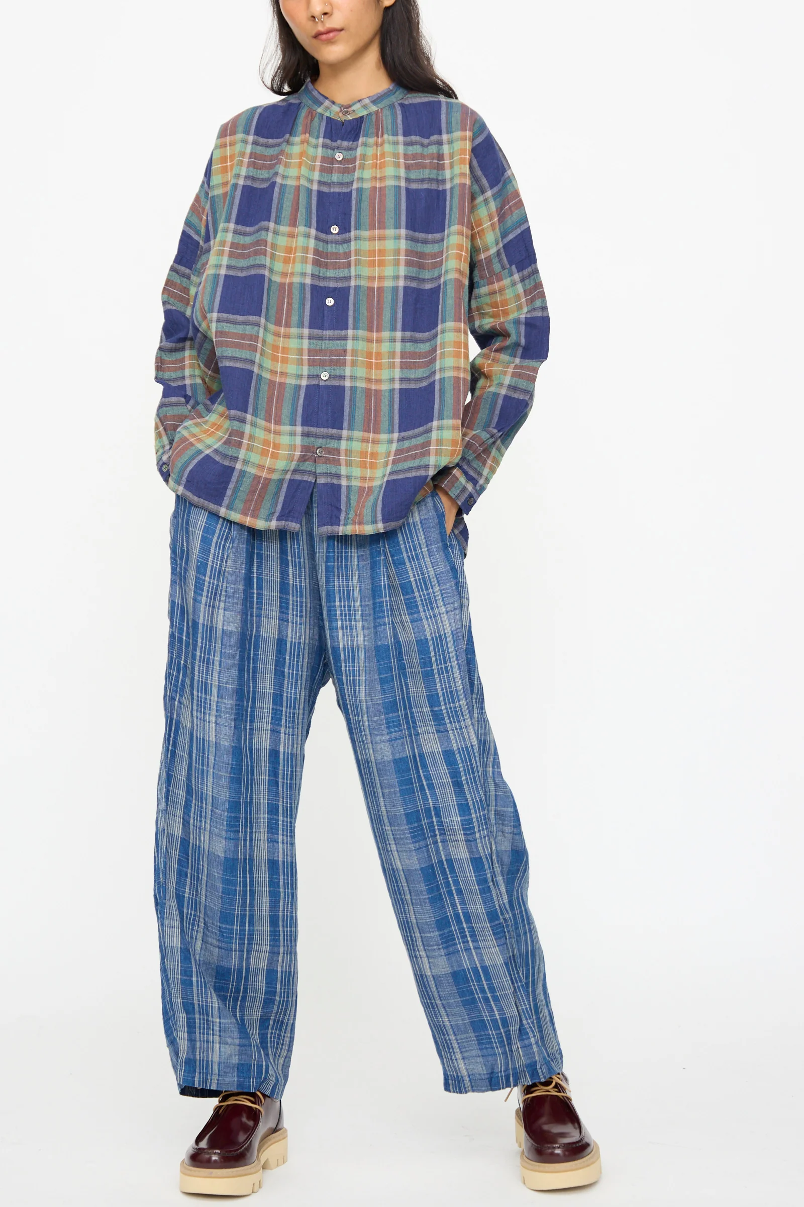 Linen Check Pants in Navy Indigo - Image 6