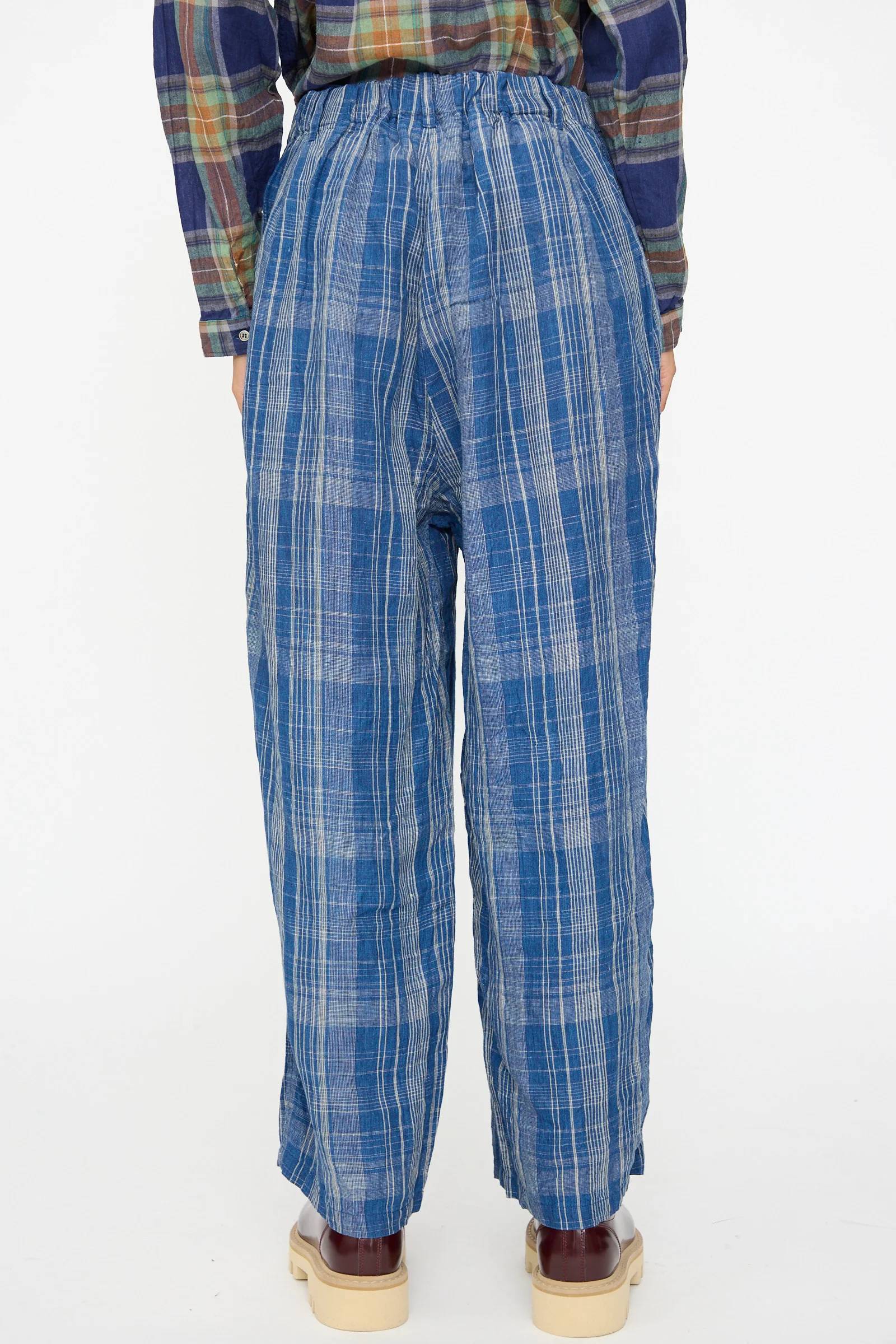 Linen Check Pants in Navy Indigo - Image 8