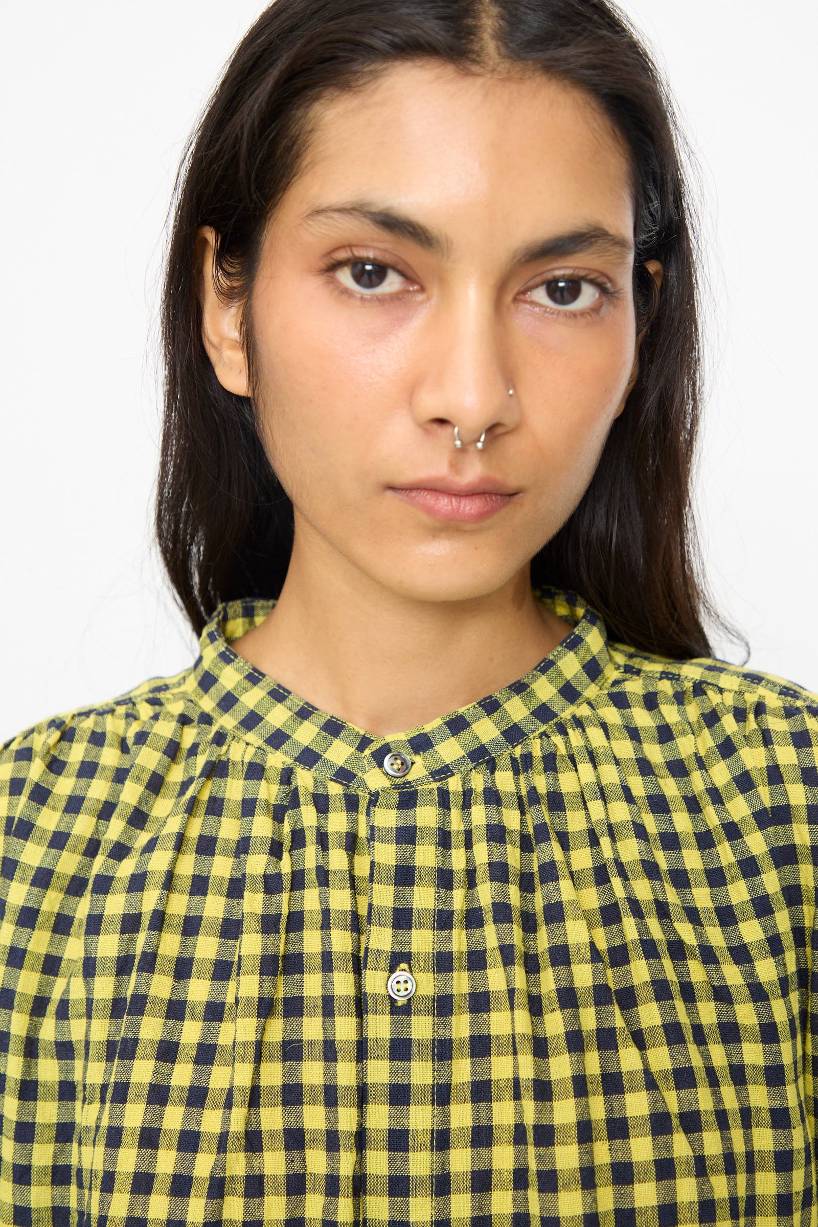 Linen Cotton Gingham Check Dress in Yellow - Image 3