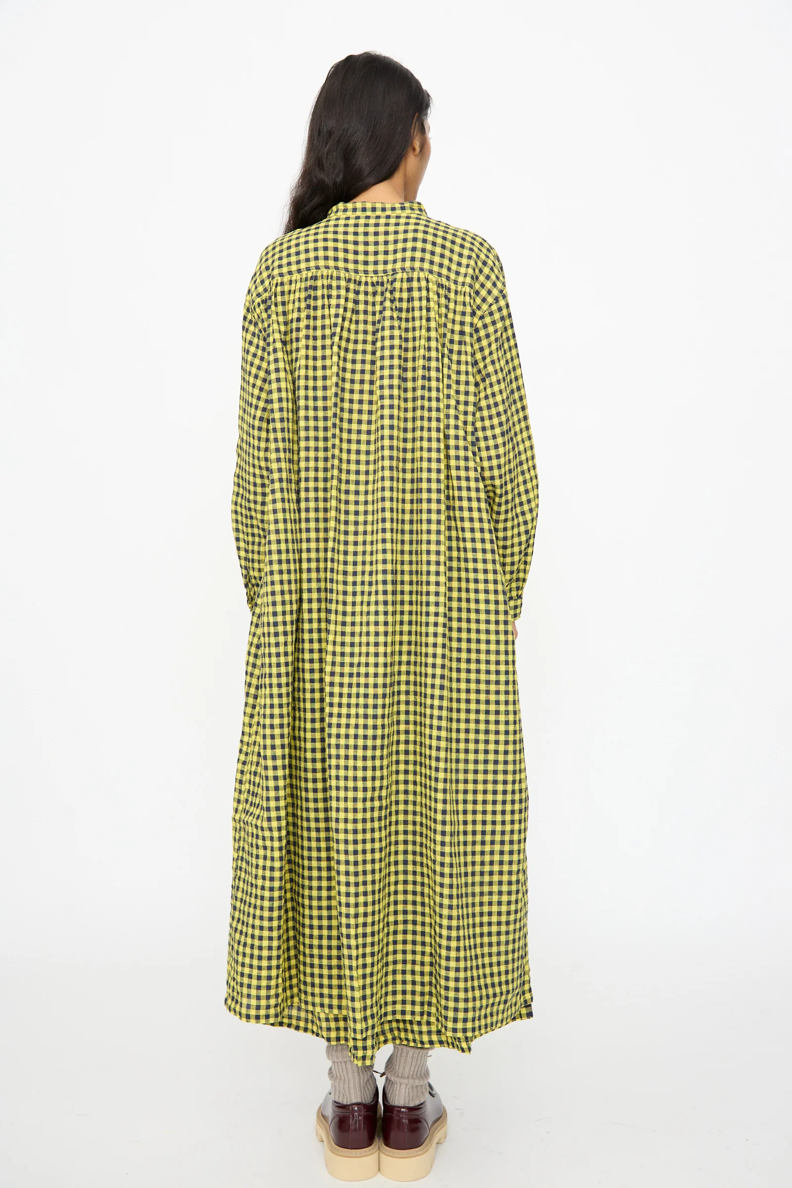 Linen Cotton Gingham Check Dress in Yellow - Image 8