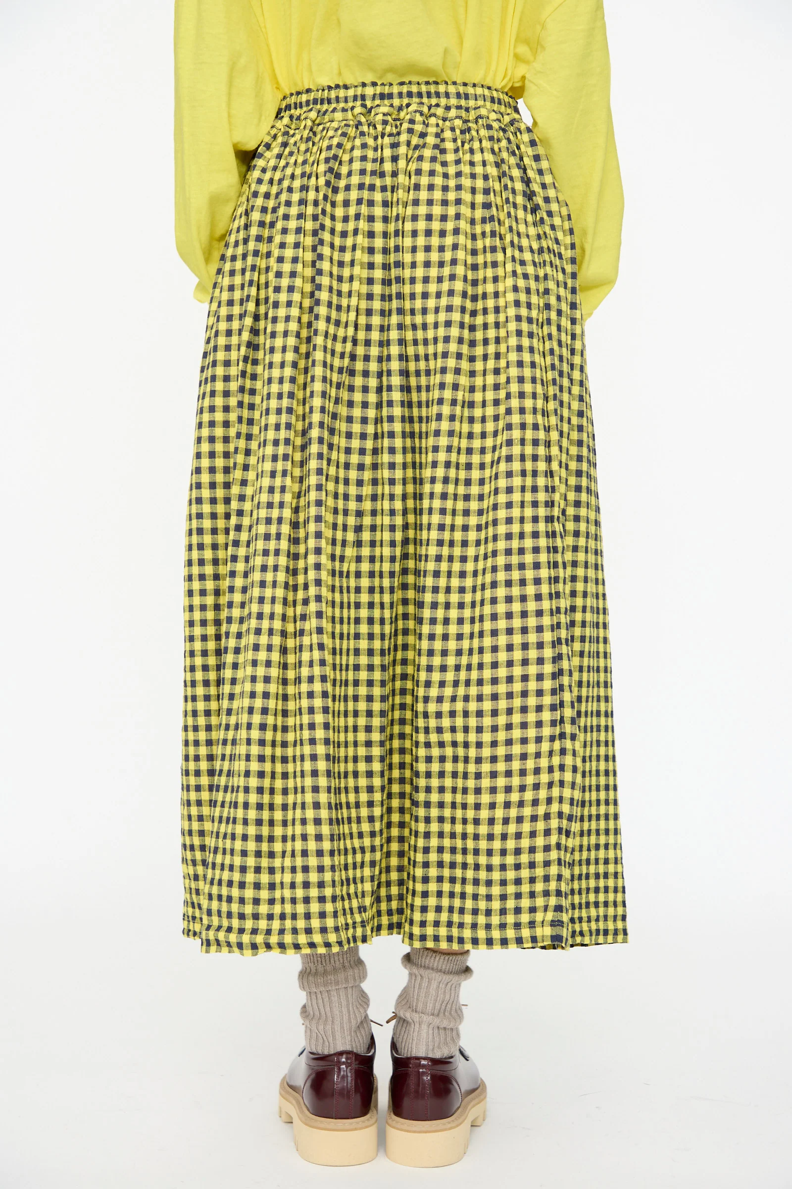 Linen Cotton Gingham Check Skirt in Yellow - Image 7