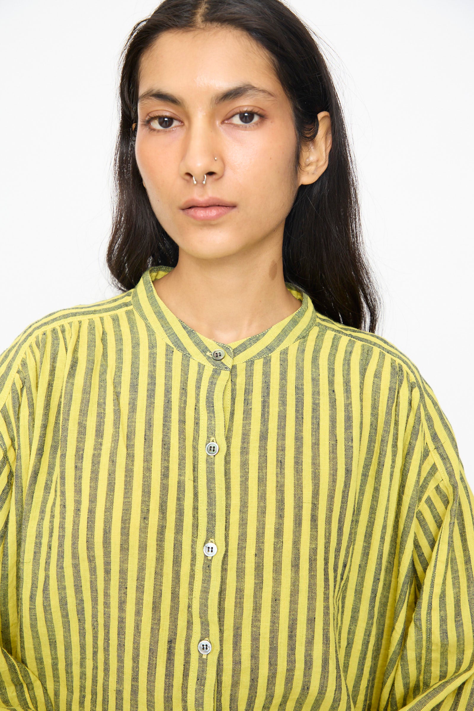 Linen Cotton Stripe Dress in Yellow - Image 3