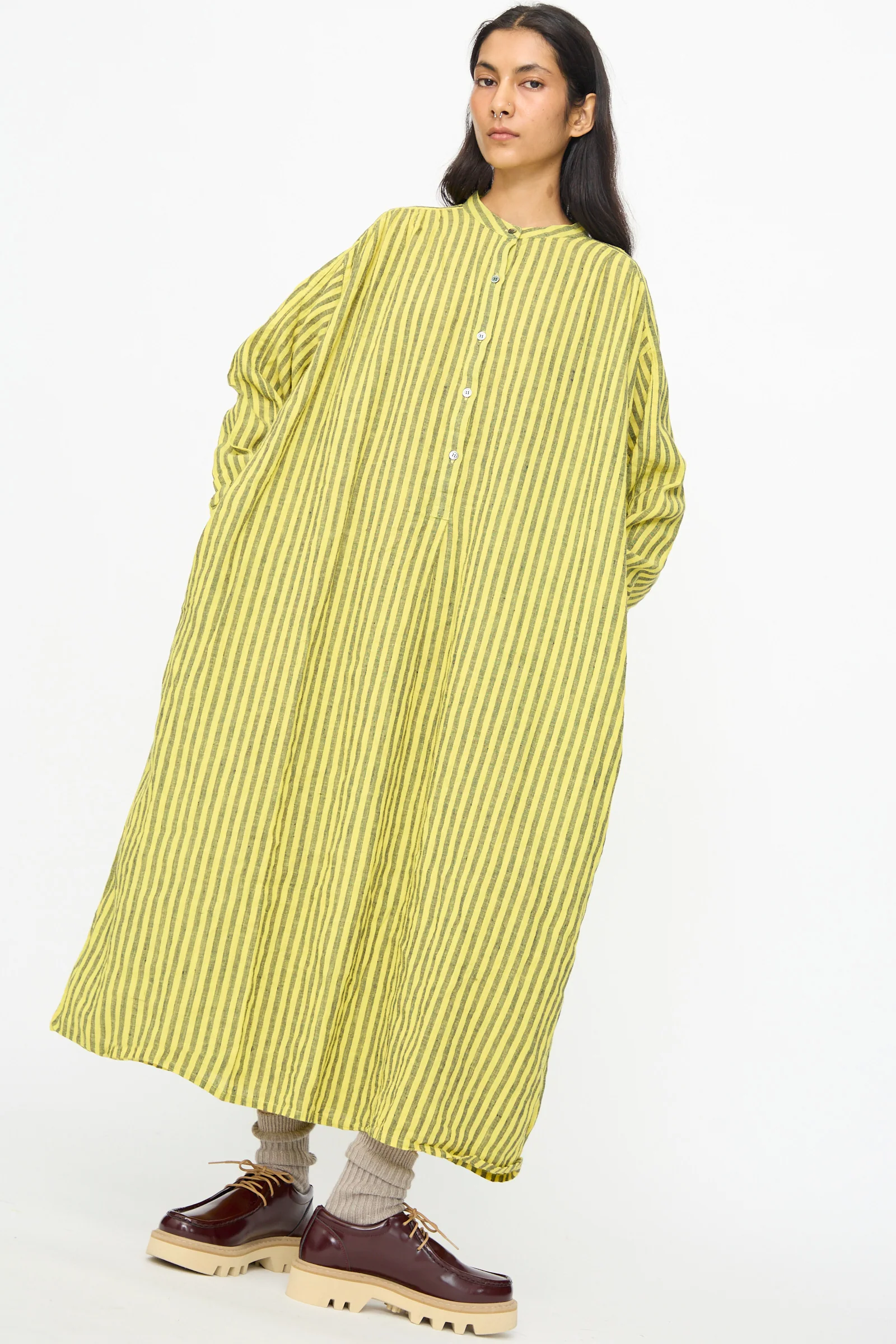 Linen Cotton Stripe Dress in Yellow - Image 5