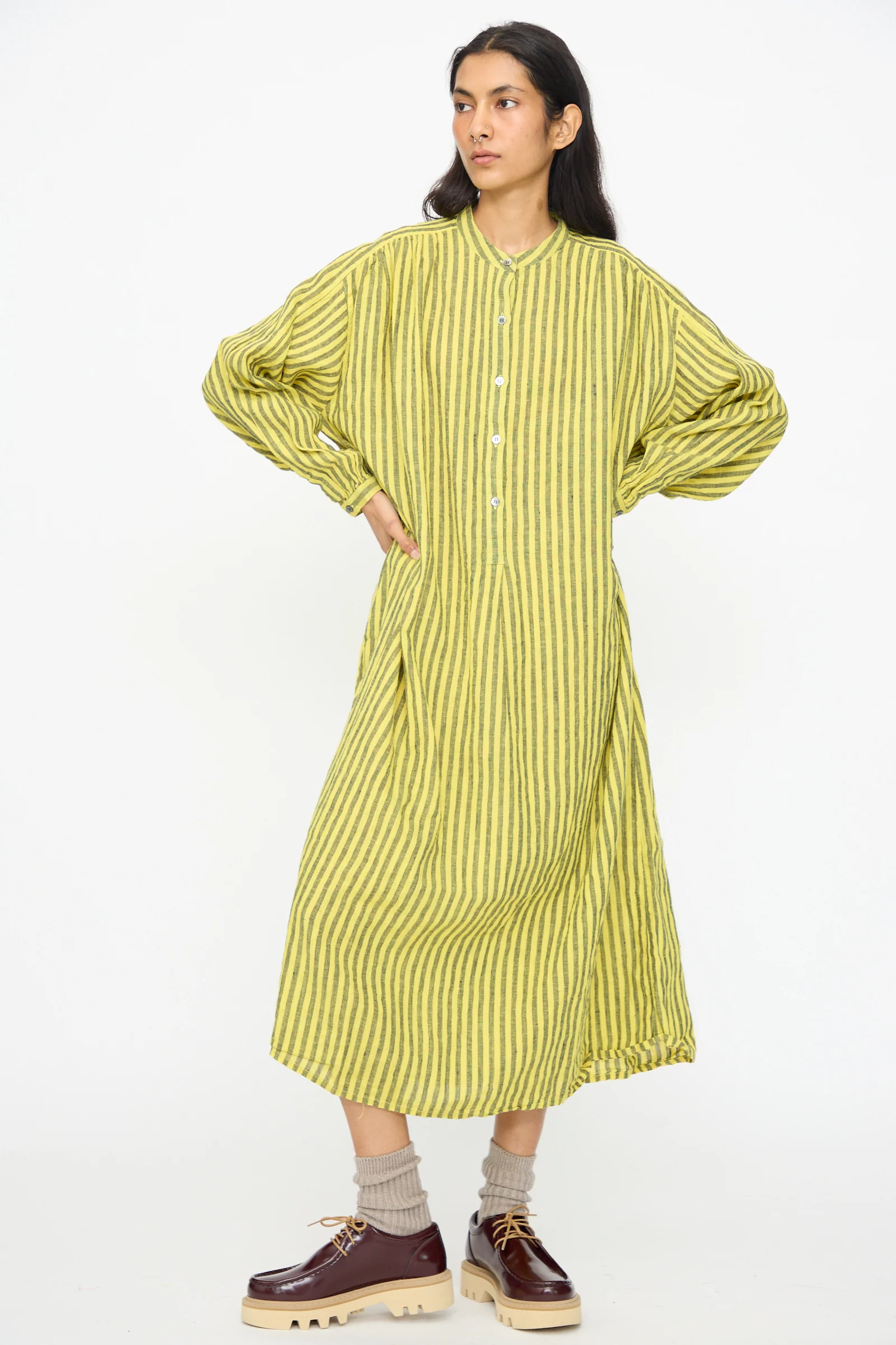 Linen Cotton Stripe Dress in Yellow - Image 6