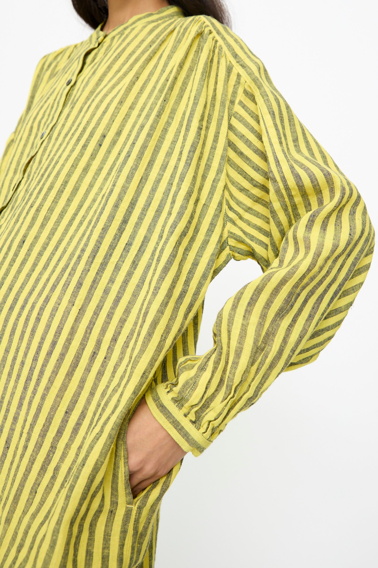 Linen Cotton Stripe Dress in Yellow - Image 7