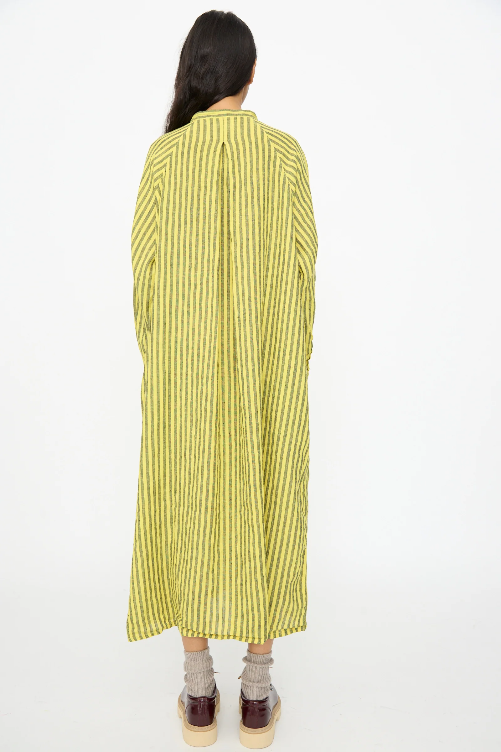 Linen Cotton Stripe Dress in Yellow - Image 8
