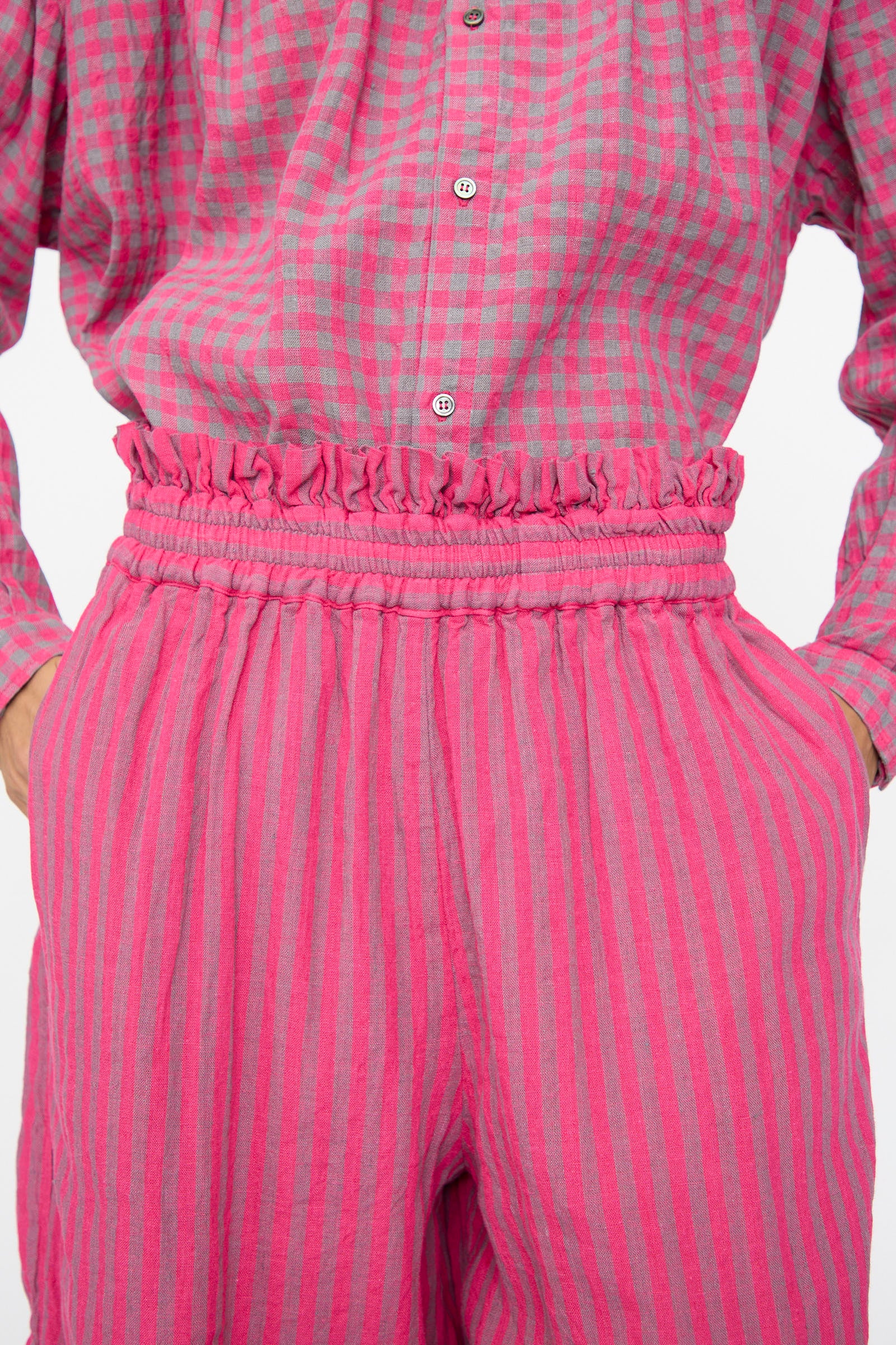 Linen Cotton Stripe Pants in Pink - Image 3