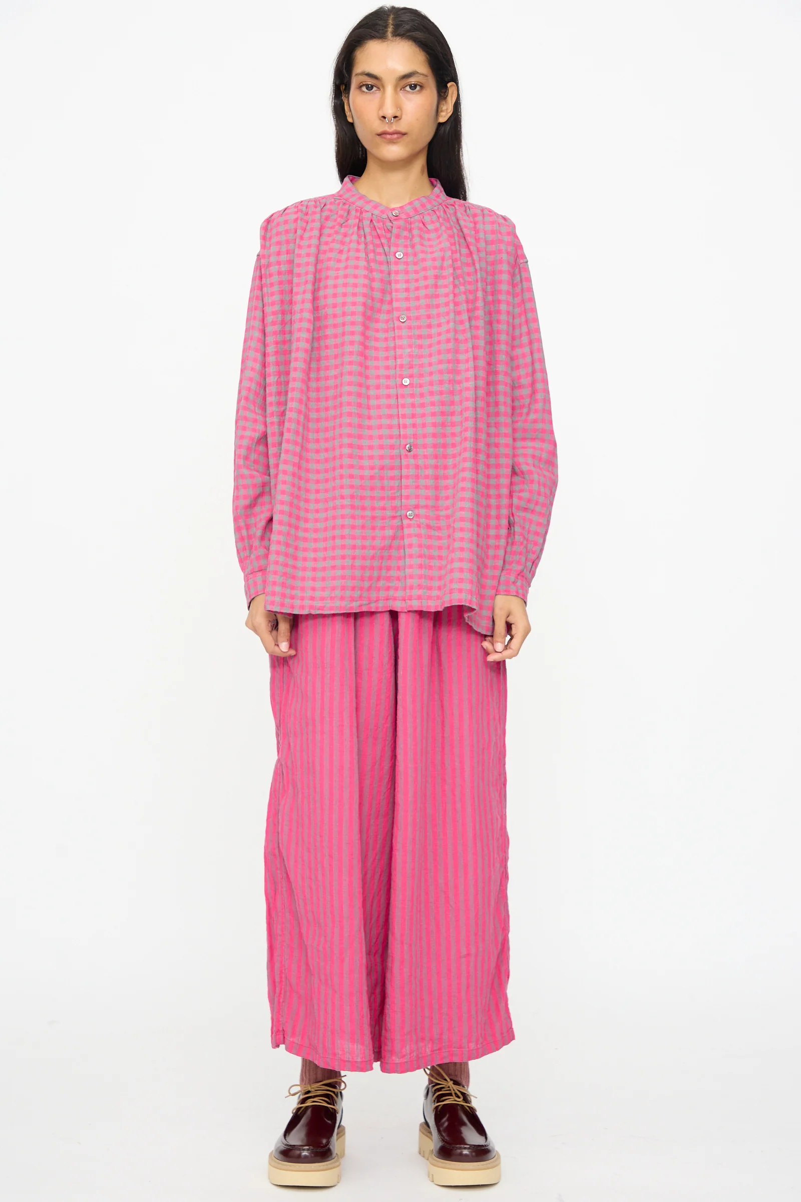 Linen Cotton Stripe Pants in Pink - Image 4