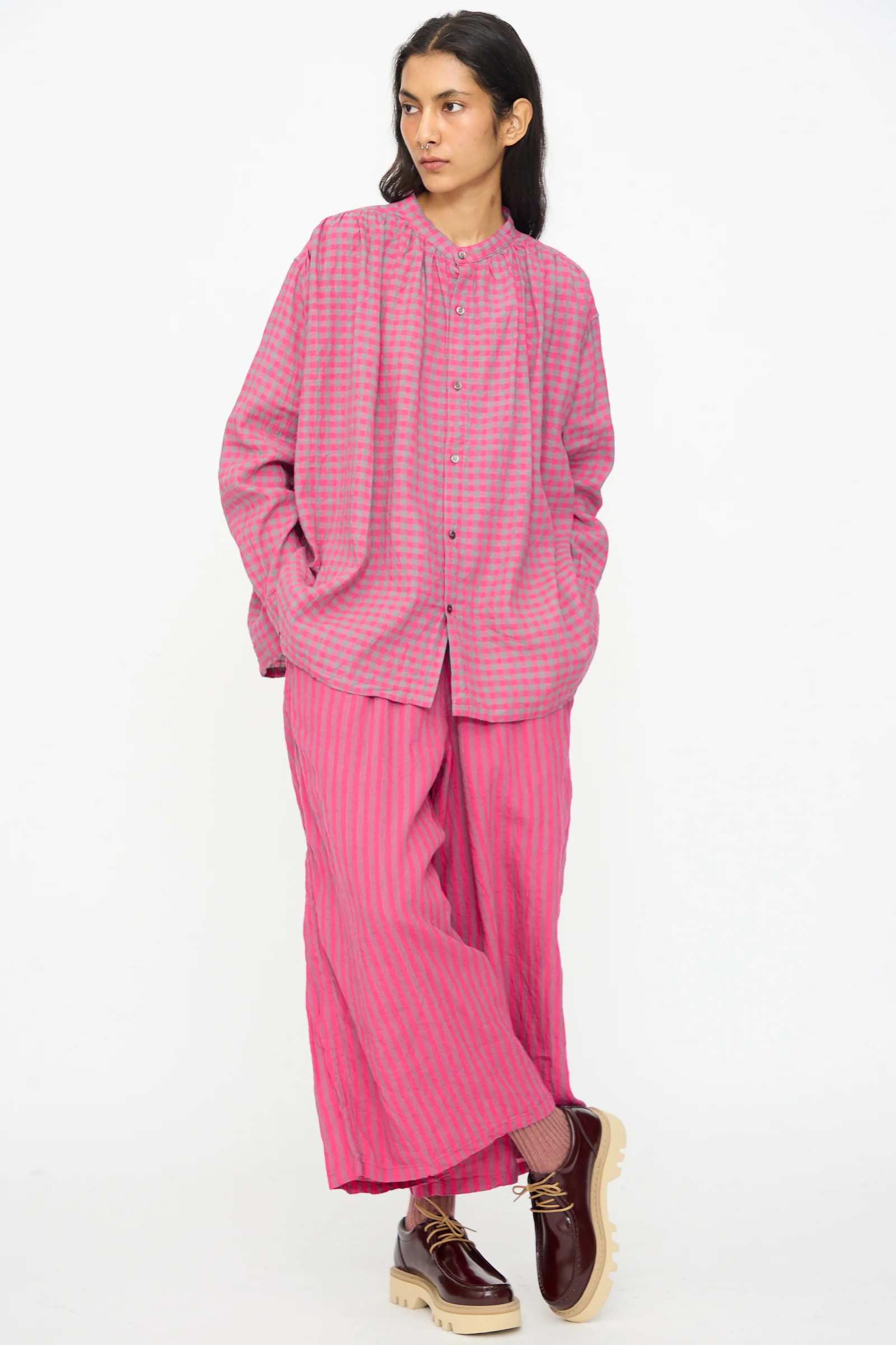 Linen Cotton Stripe Pants in Pink - Image 6
