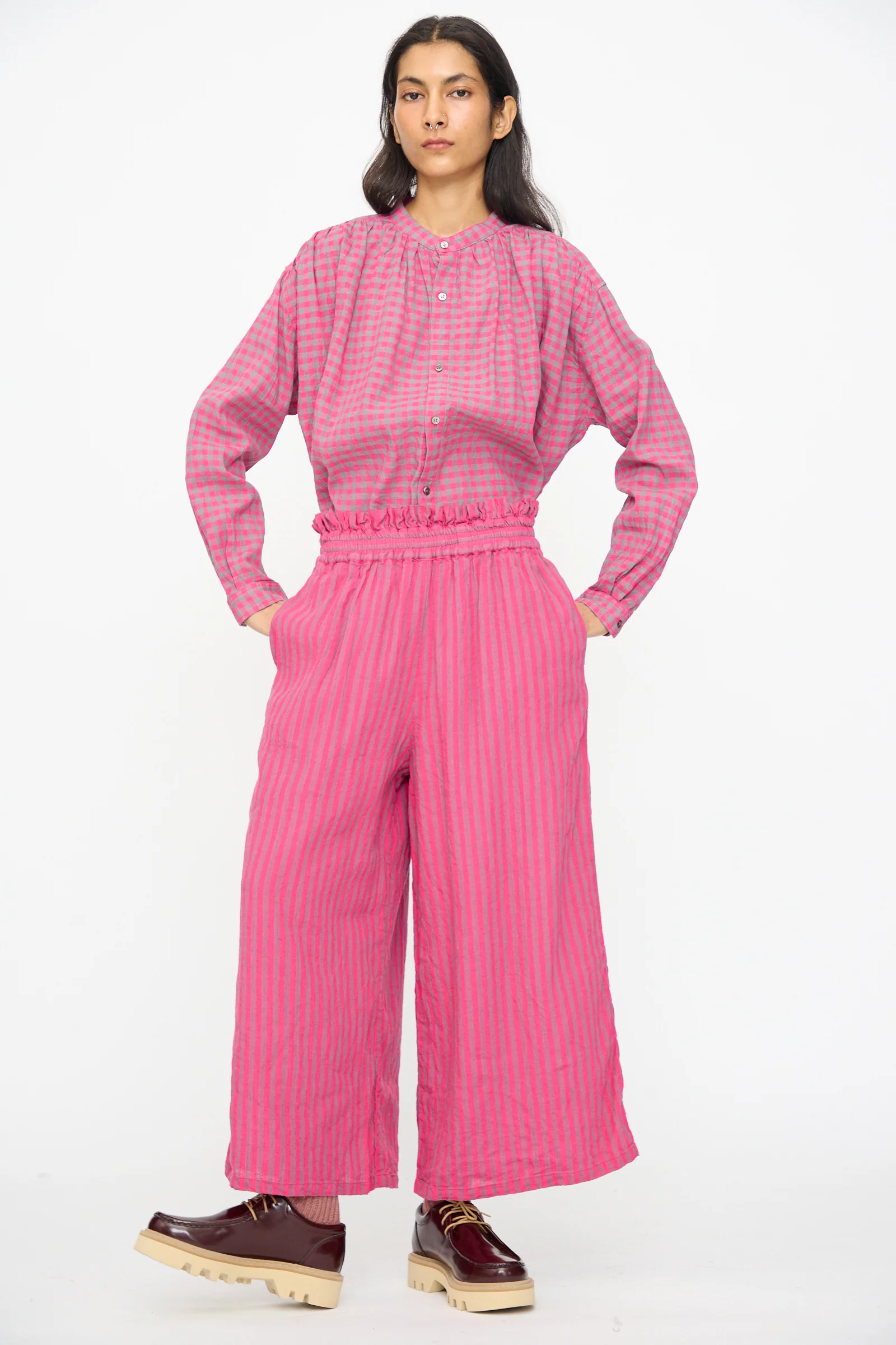 Linen Cotton Stripe Pants in Pink - Image 7