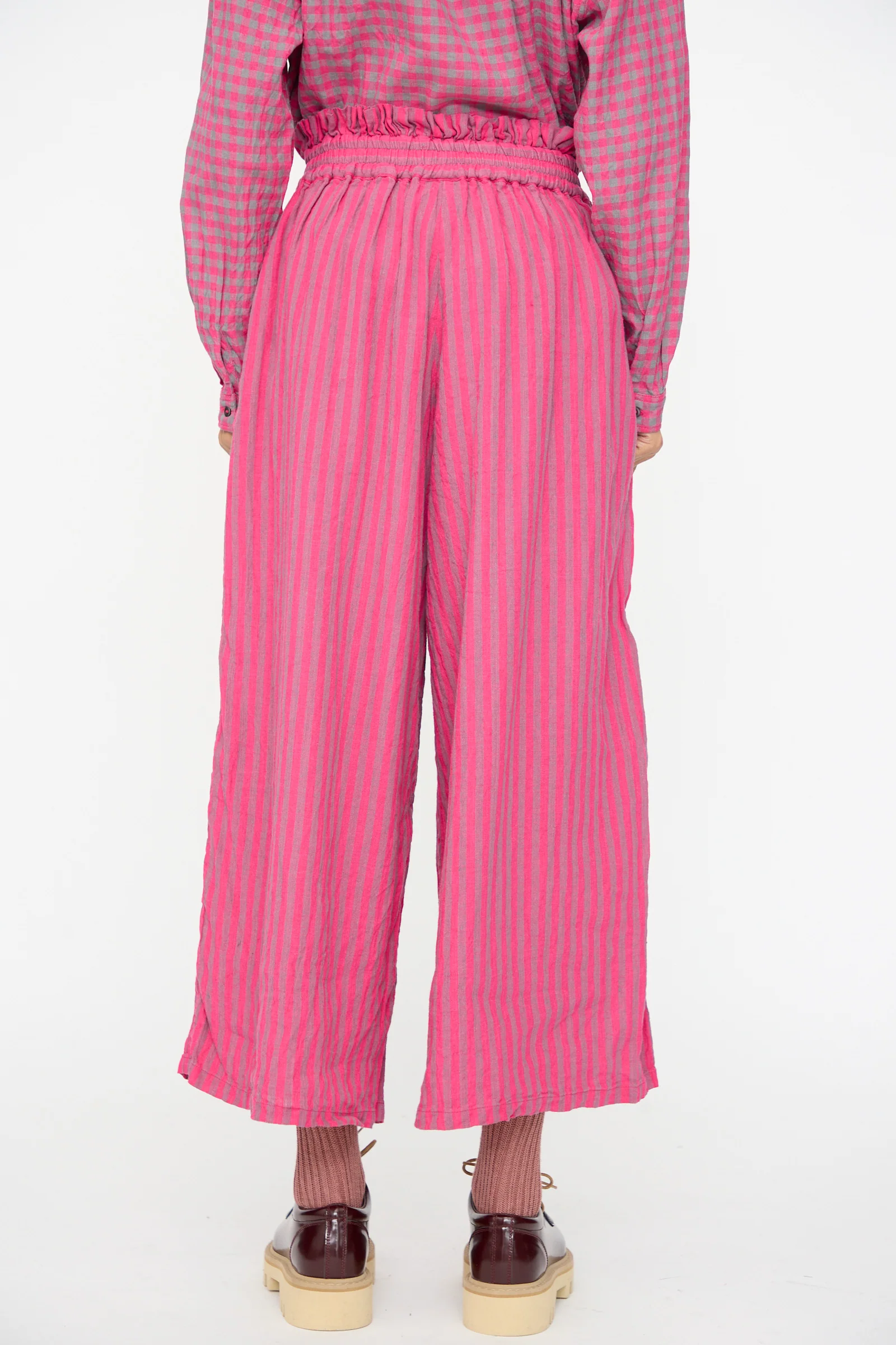 Linen Cotton Stripe Pants in Pink - Image 8