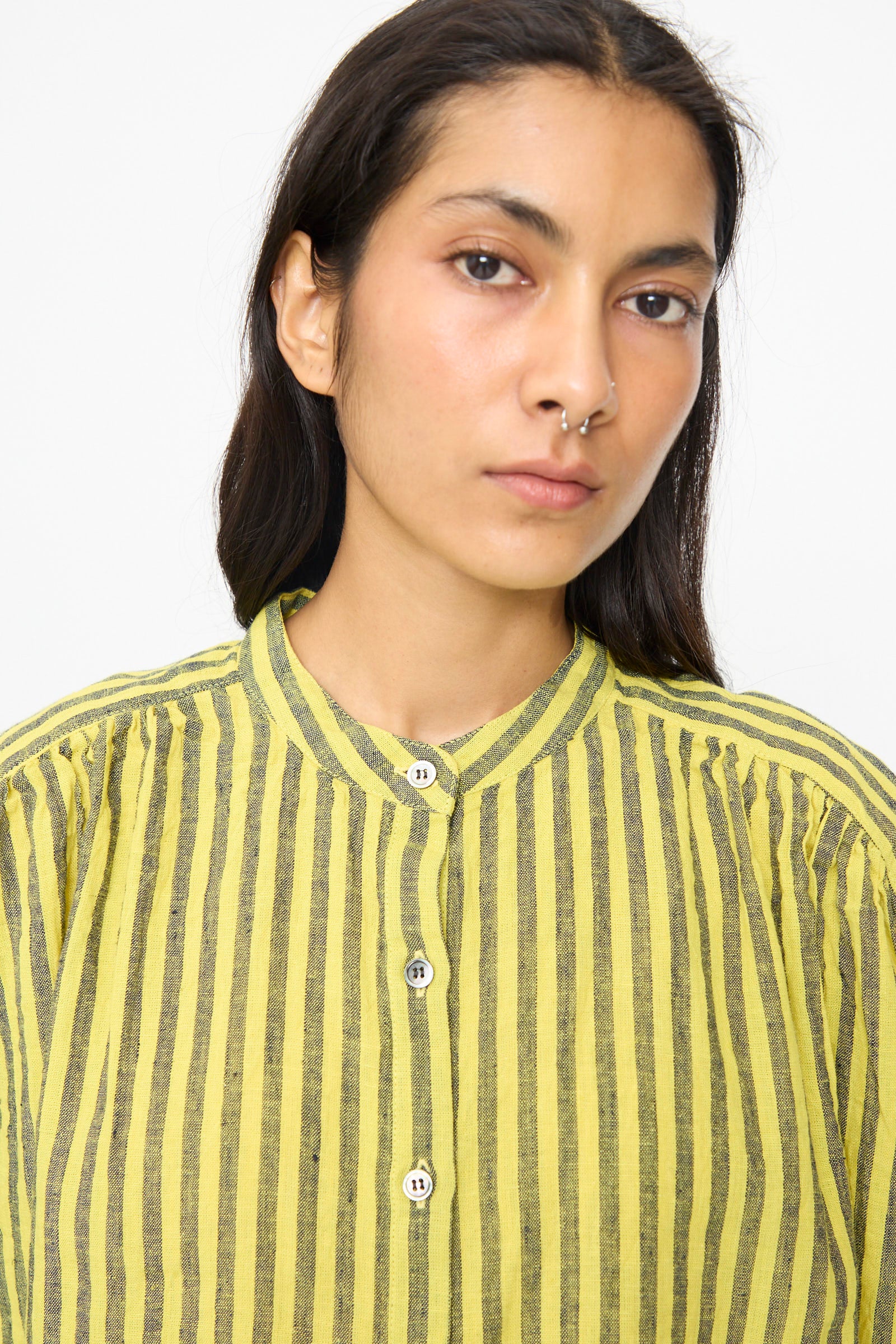 Linen Cotton Stripe Shirt in Yellow - Image 3
