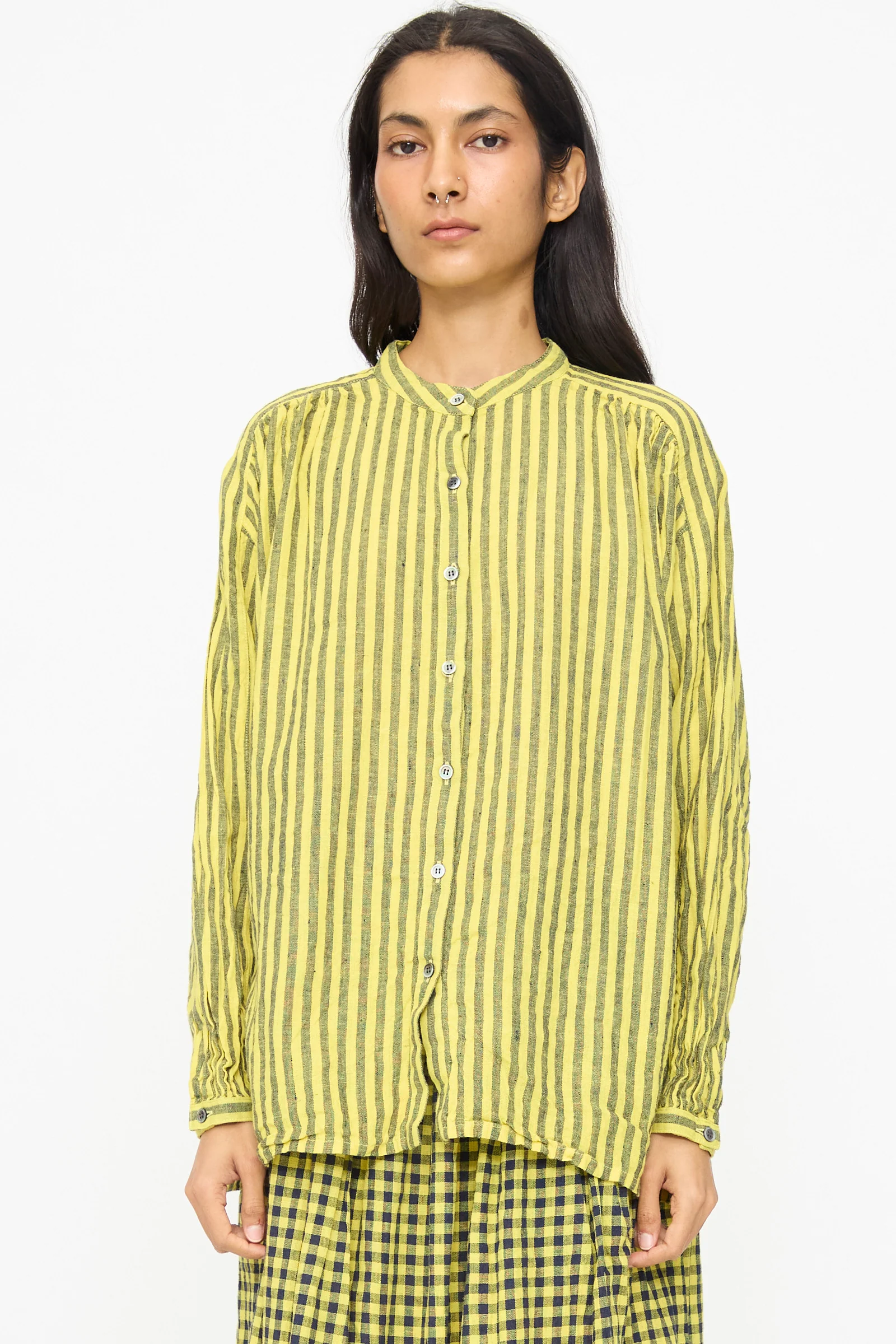 Linen Cotton Stripe Shirt in Yellow - Image 4