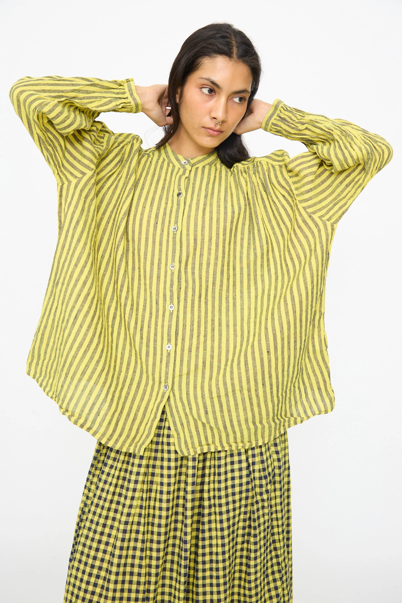 Linen Cotton Stripe Shirt in Yellow - Image 5