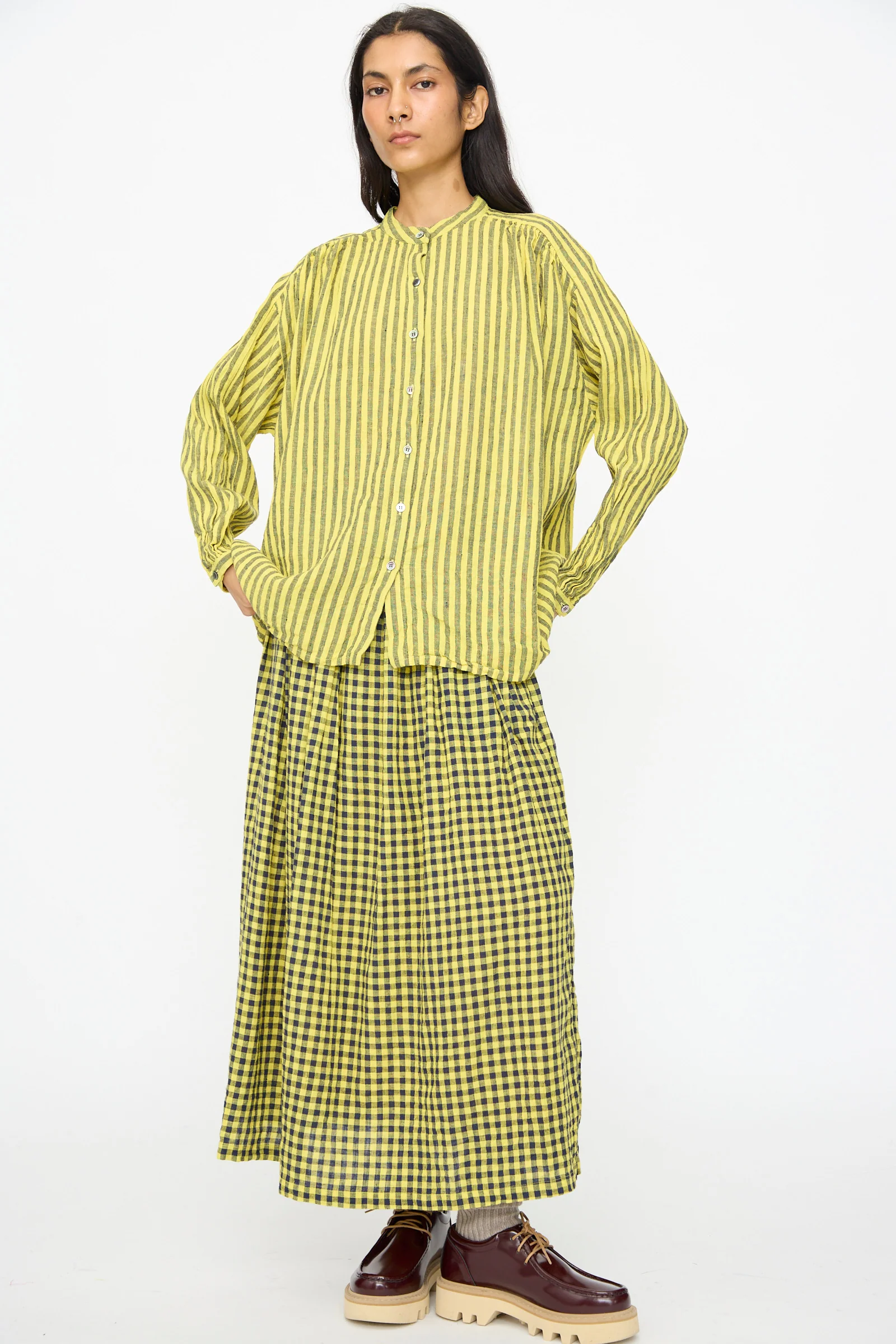 Linen Cotton Stripe Shirt in Yellow - Image 6