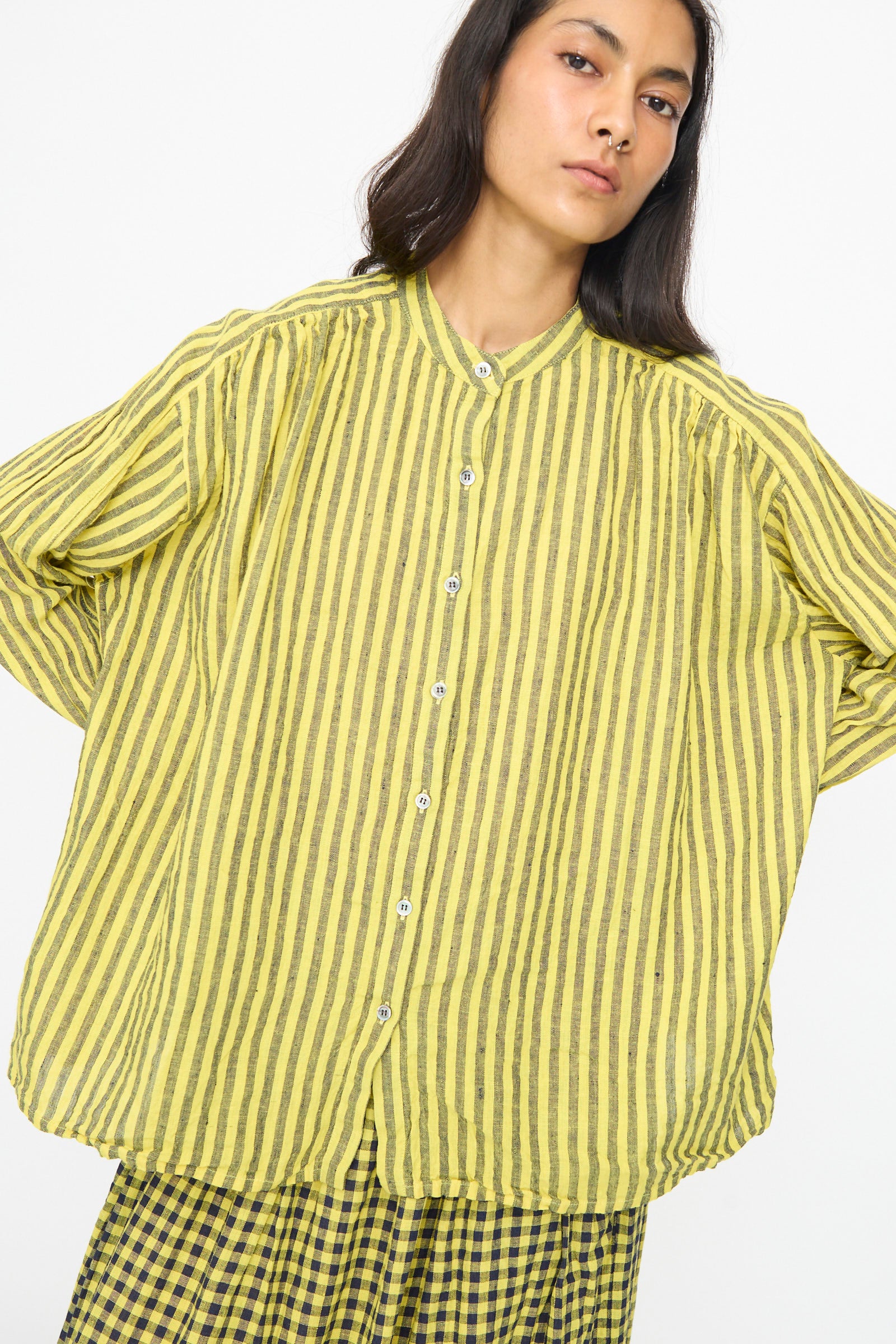 Linen Cotton Stripe Shirt in Yellow - Image 7