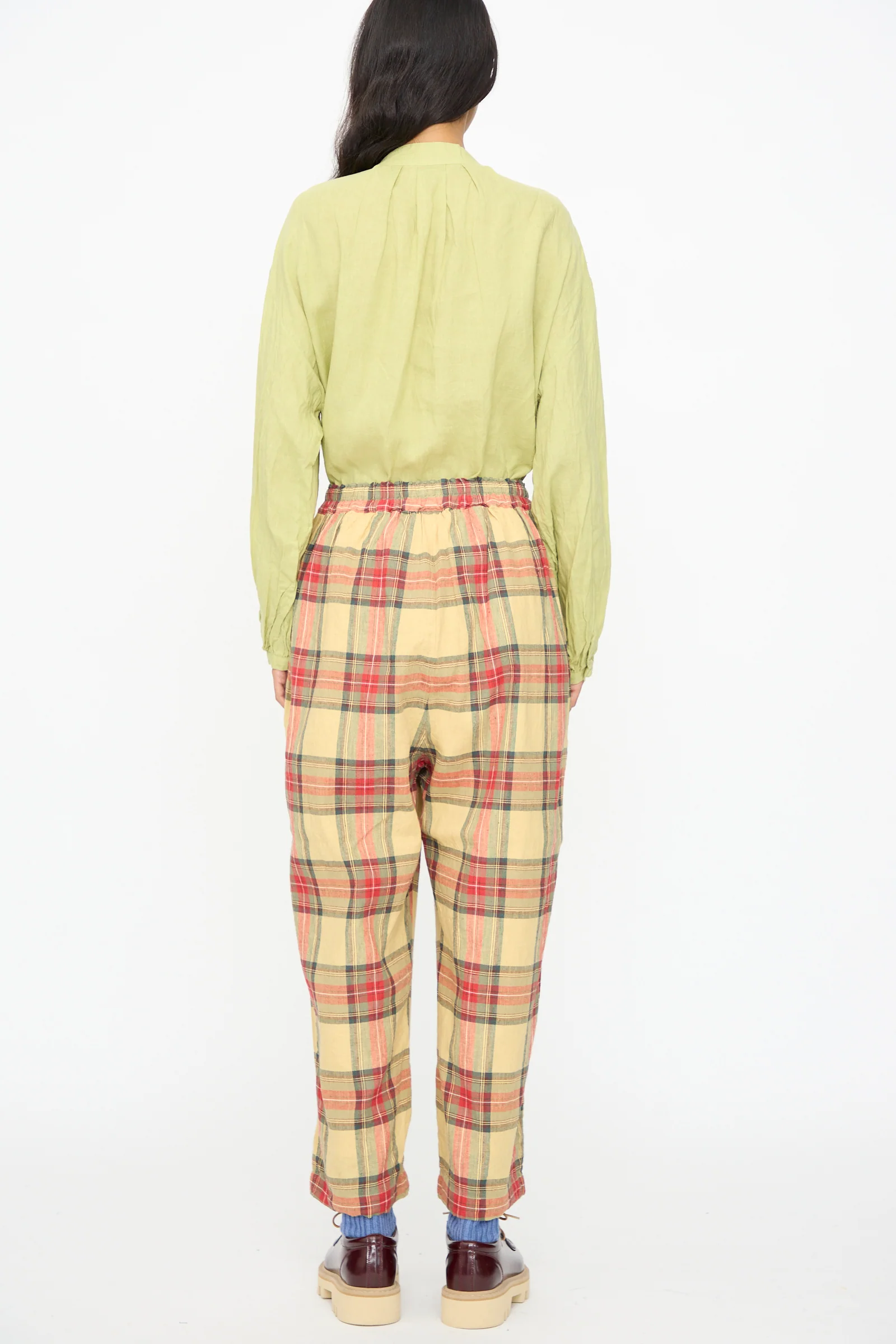 Linen Cotton Tartan Pants in Butter Yellow - Image 6