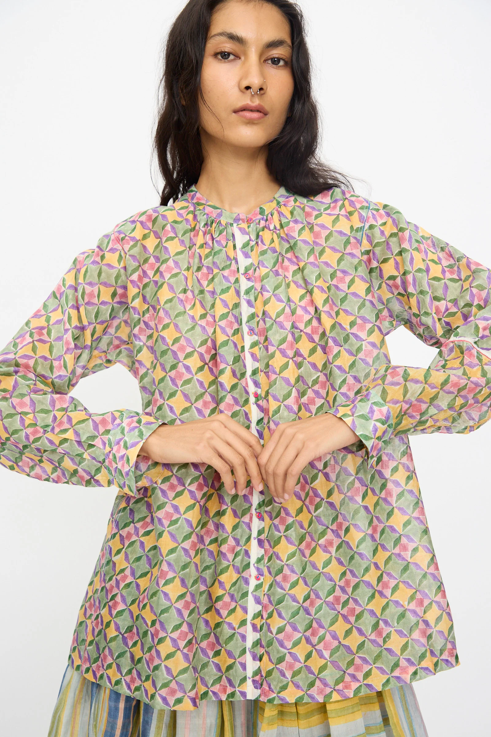 Blockprint Chanderi Oliver Shirt in Multi