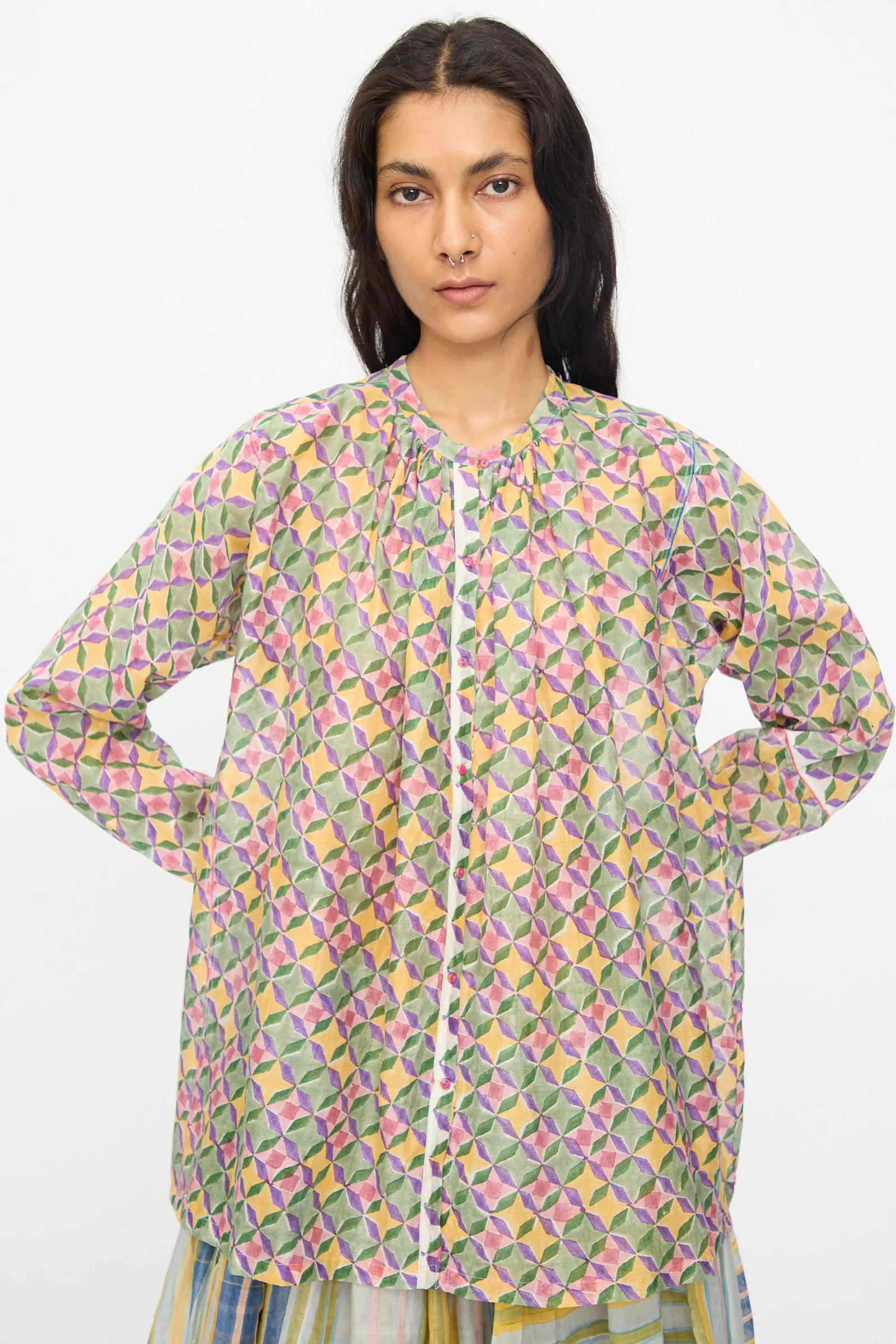 Blockprint Chanderi Oliver Shirt in Multi - Image 2