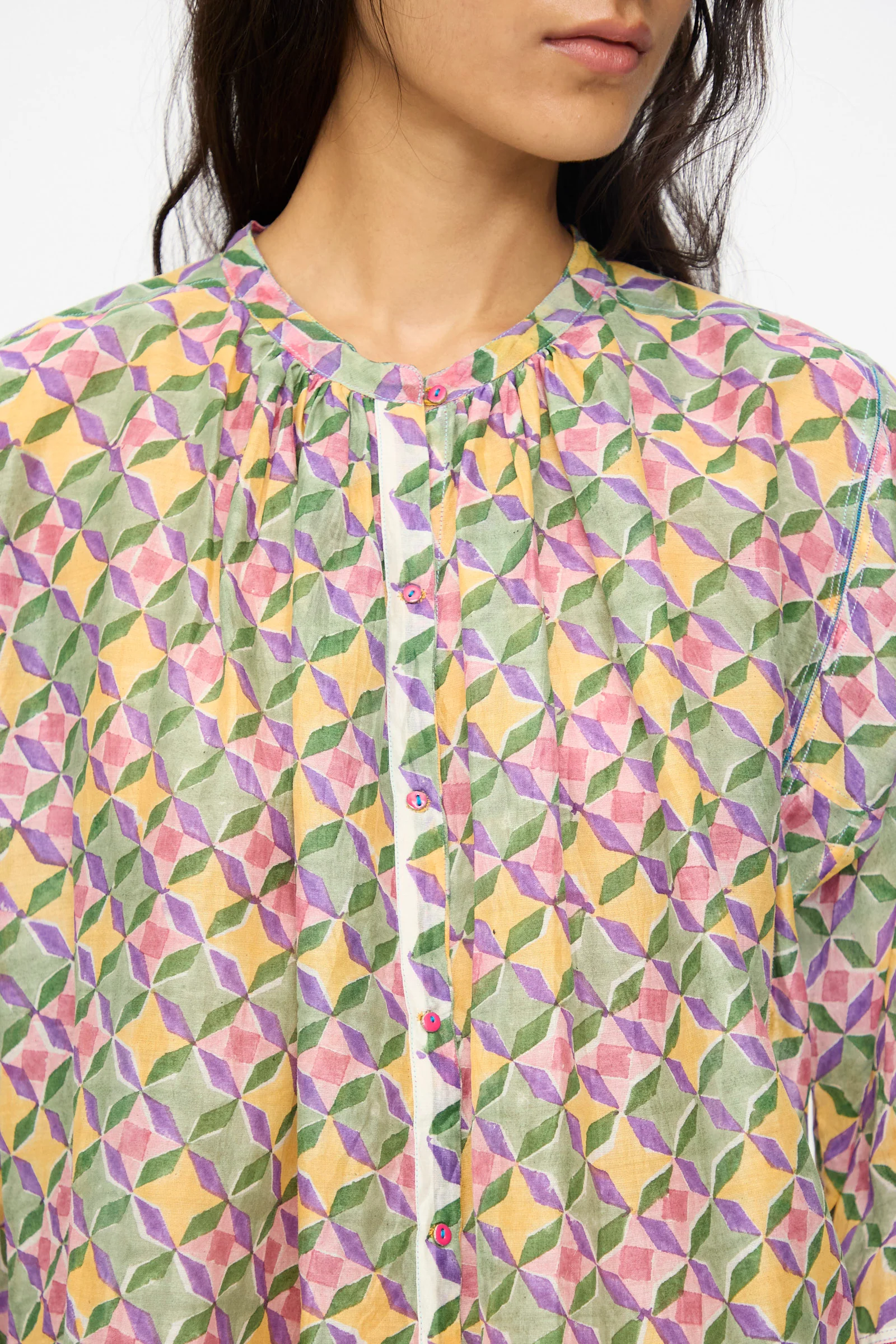 Blockprint Chanderi Oliver Shirt in Multi - Image 3