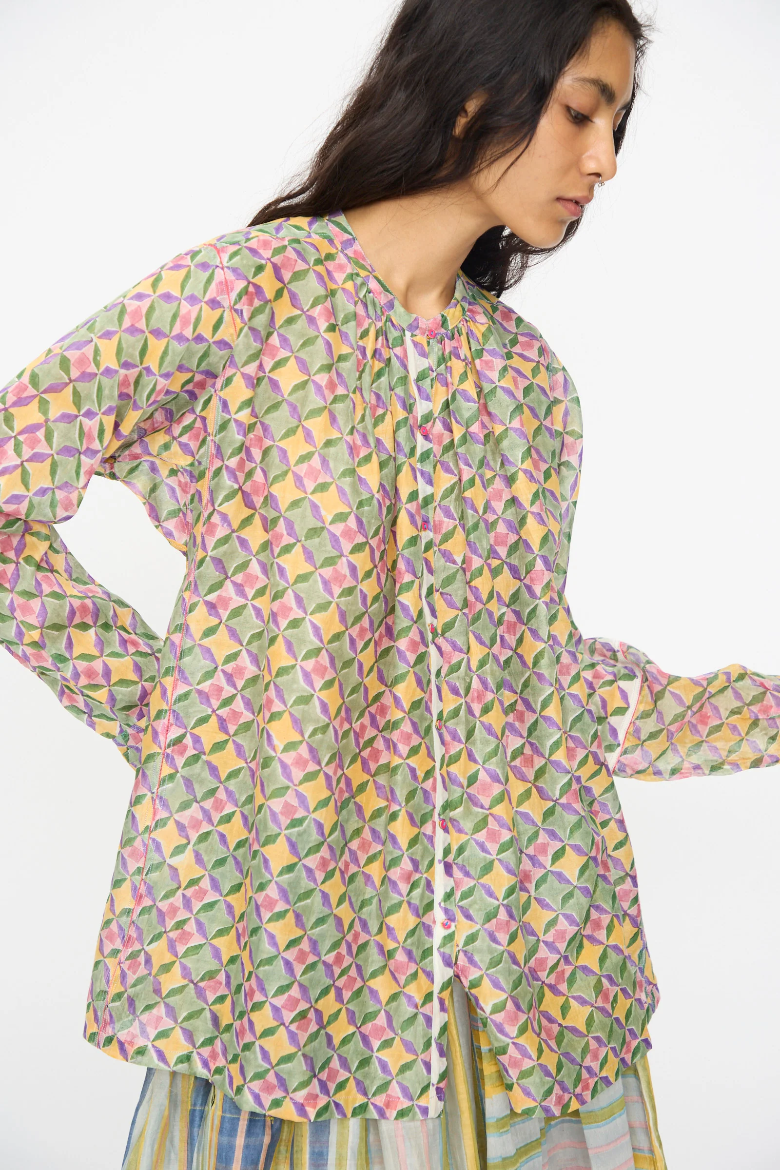 Blockprint Chanderi Oliver Shirt in Multi - Image 4