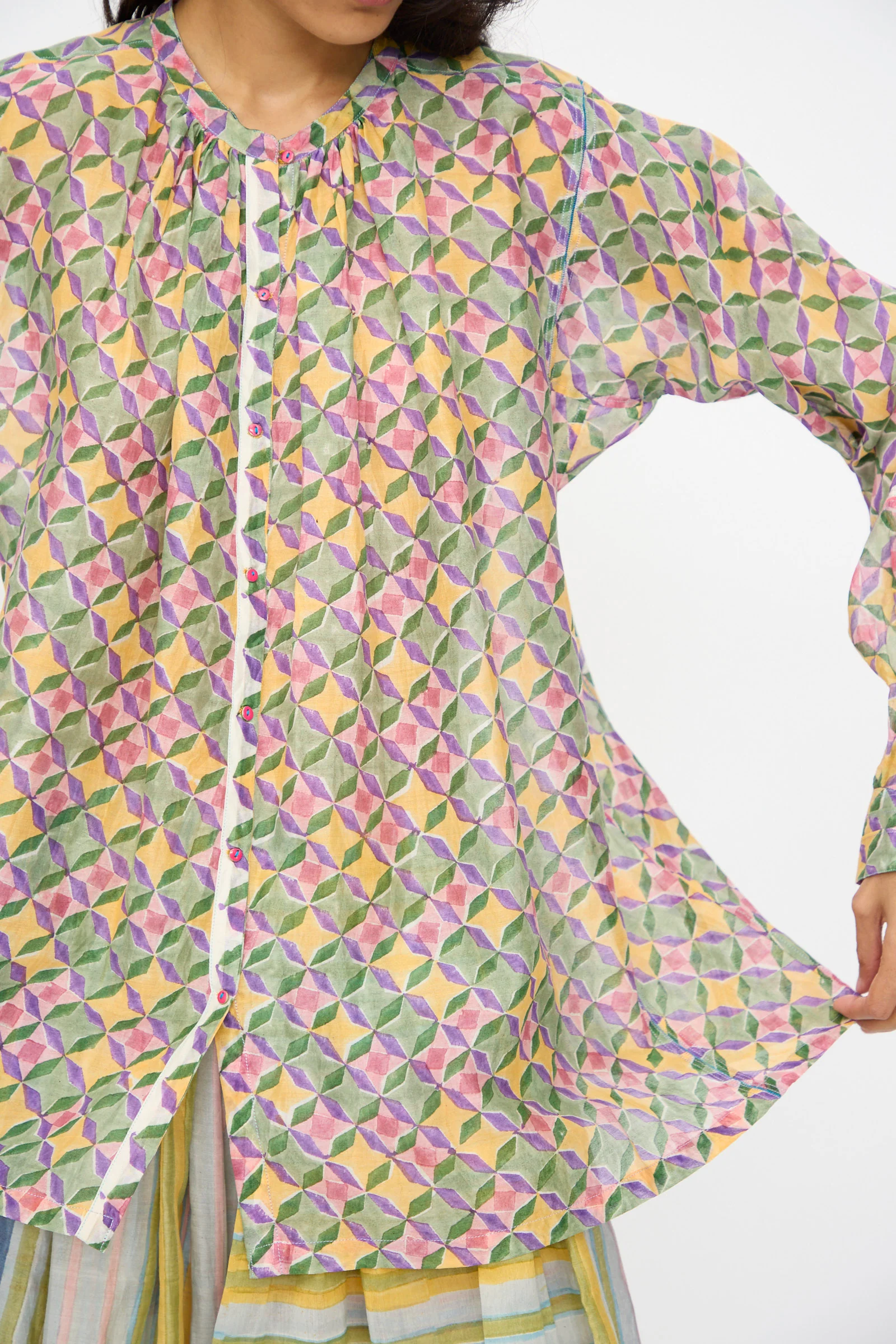 Blockprint Chanderi Oliver Shirt in Multi - Image 5