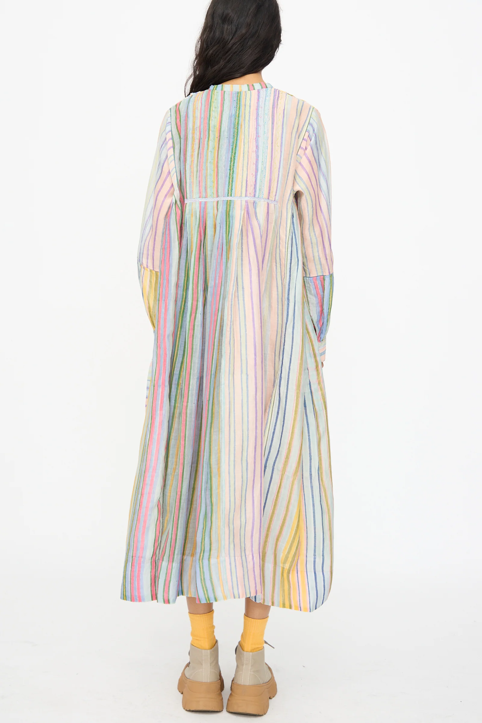 Blockprint Chanderi Trumpet Dress in Multi Stripe - Image 8