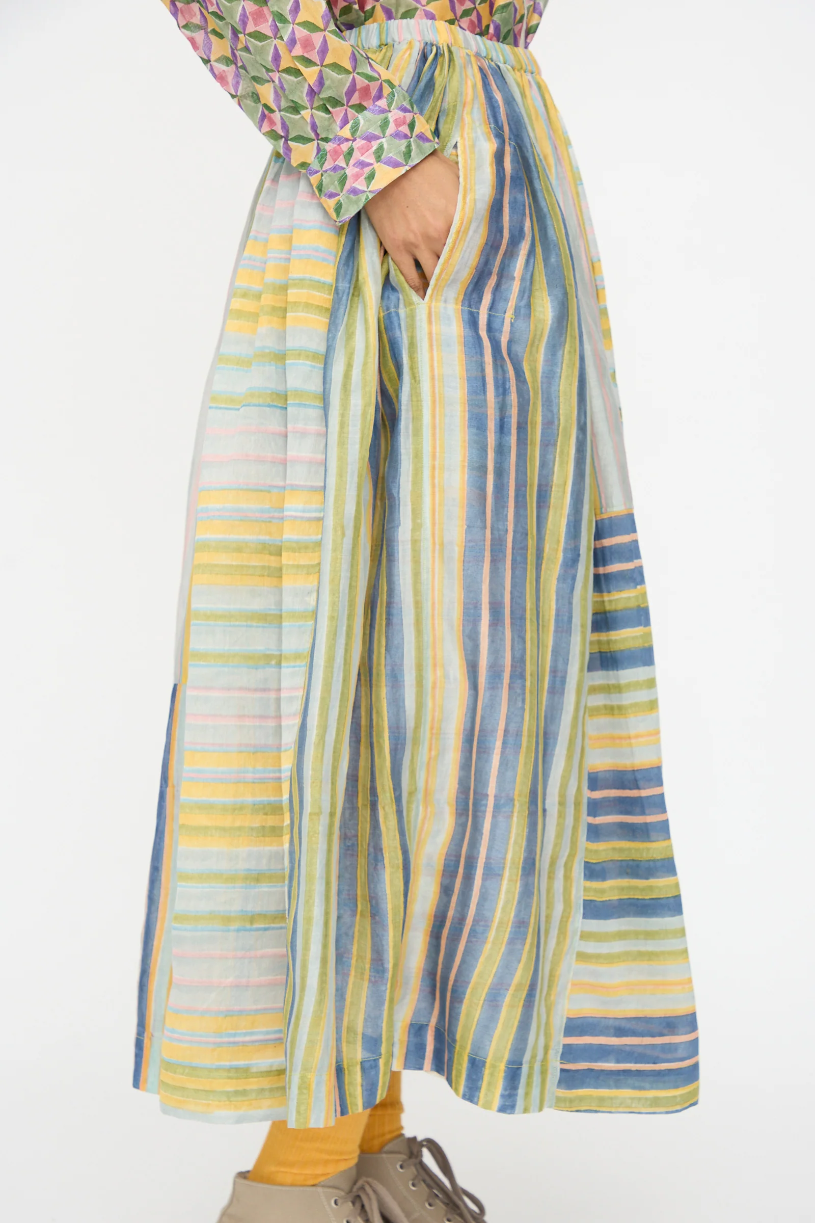 Blockprint Chanderi Zamila Skirt in Green Multi - Image 6