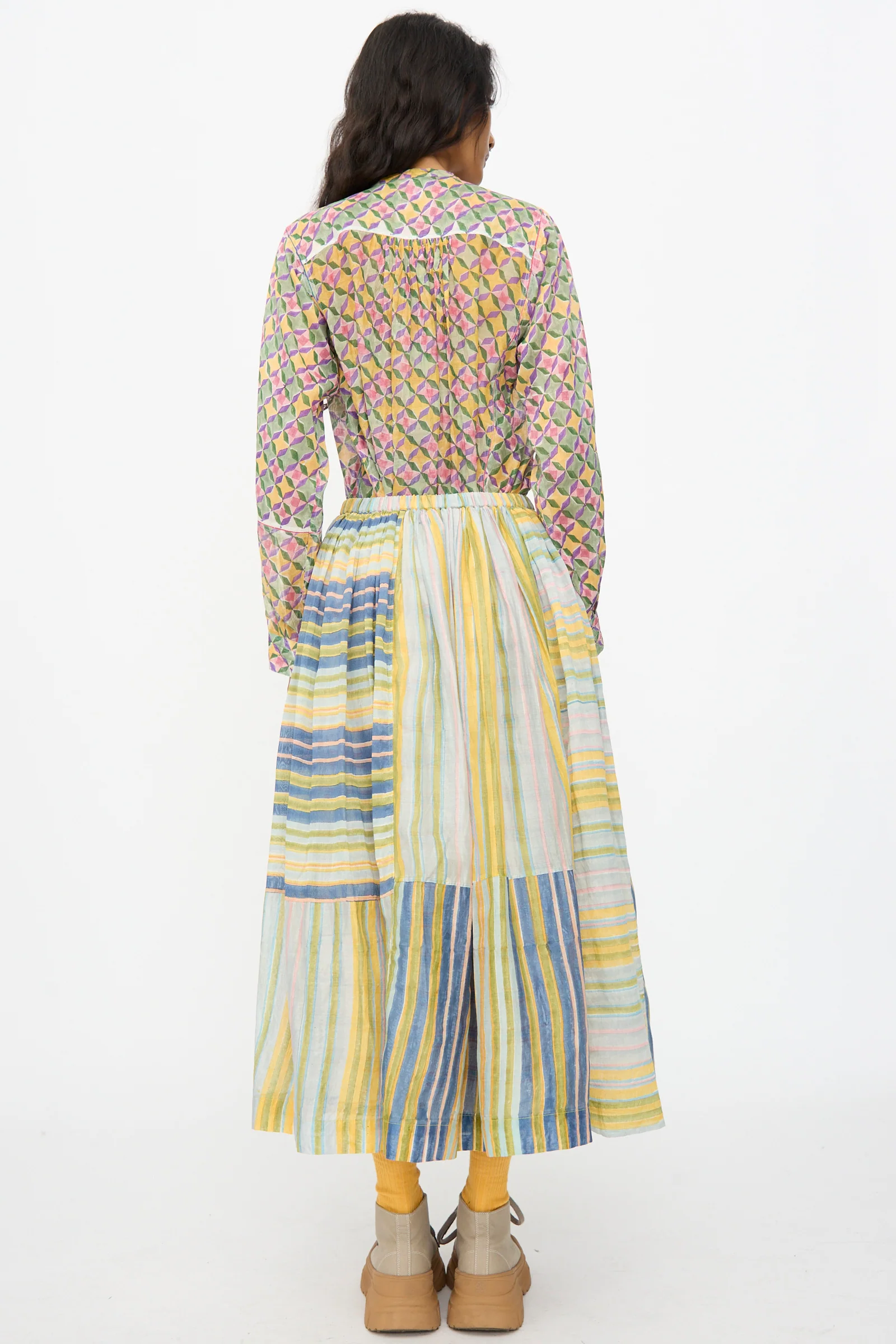 Blockprint Chanderi Zamila Skirt in Green Multi - Image 8