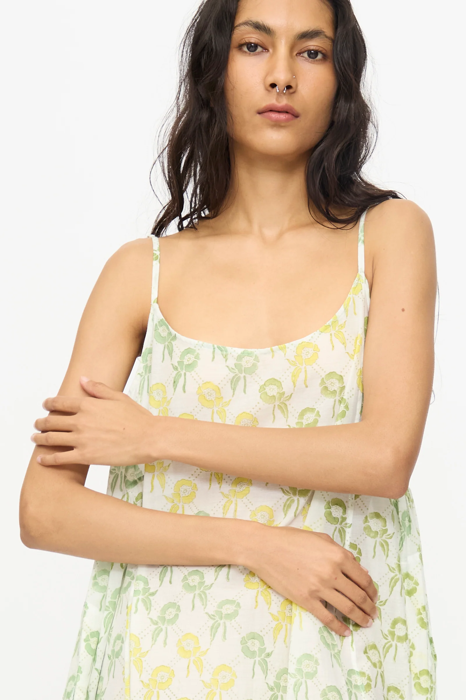 Blockprint Cotton Emma Slip in Green Multi - Image 3