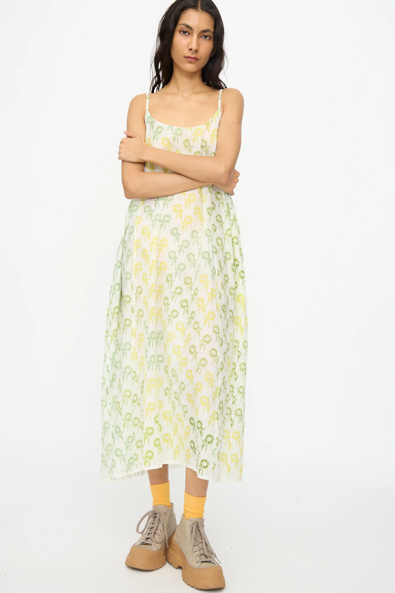 Blockprint Cotton Emma Slip in Green Multi - Image 4