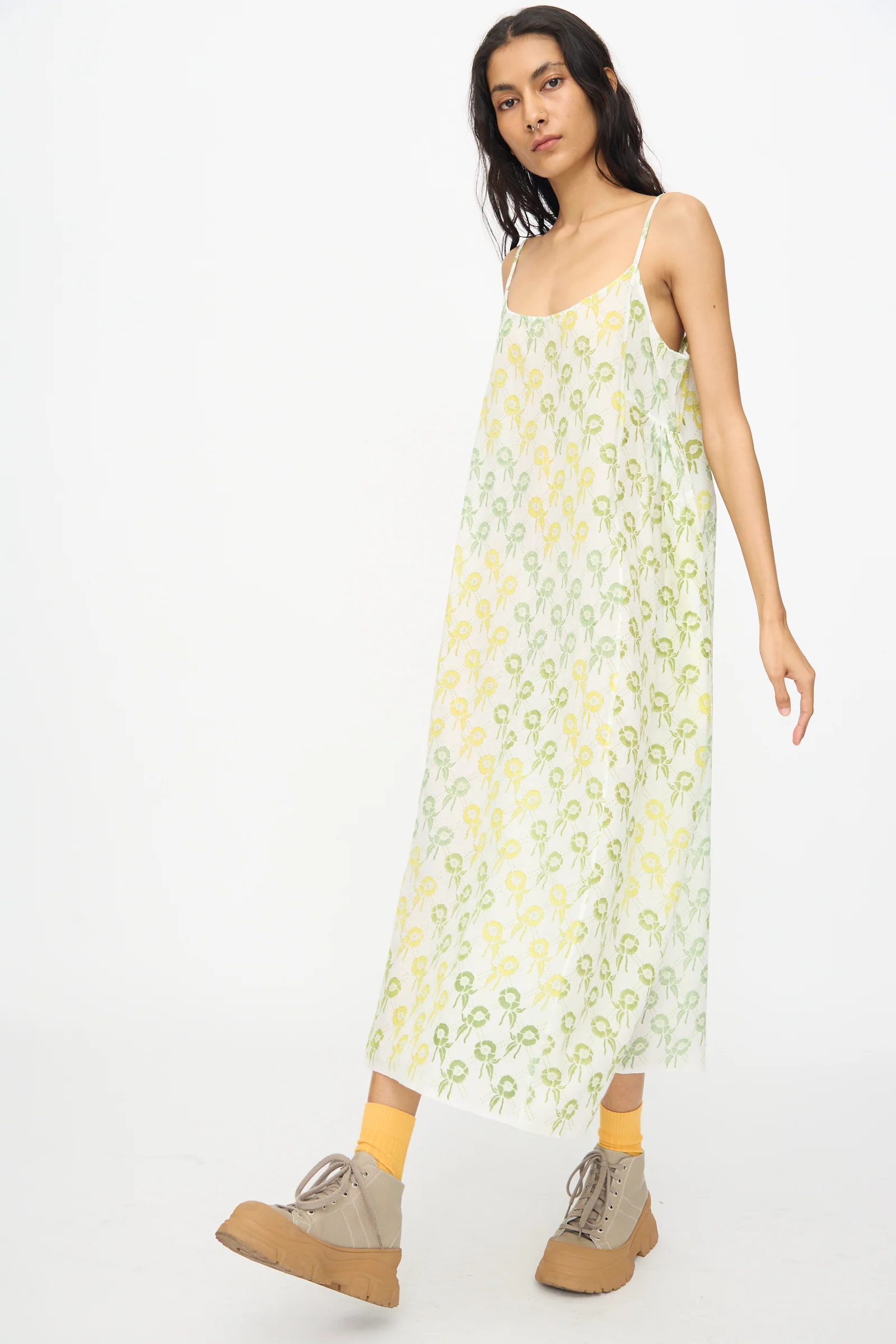 Blockprint Cotton Emma Slip in Green Multi - Image 5